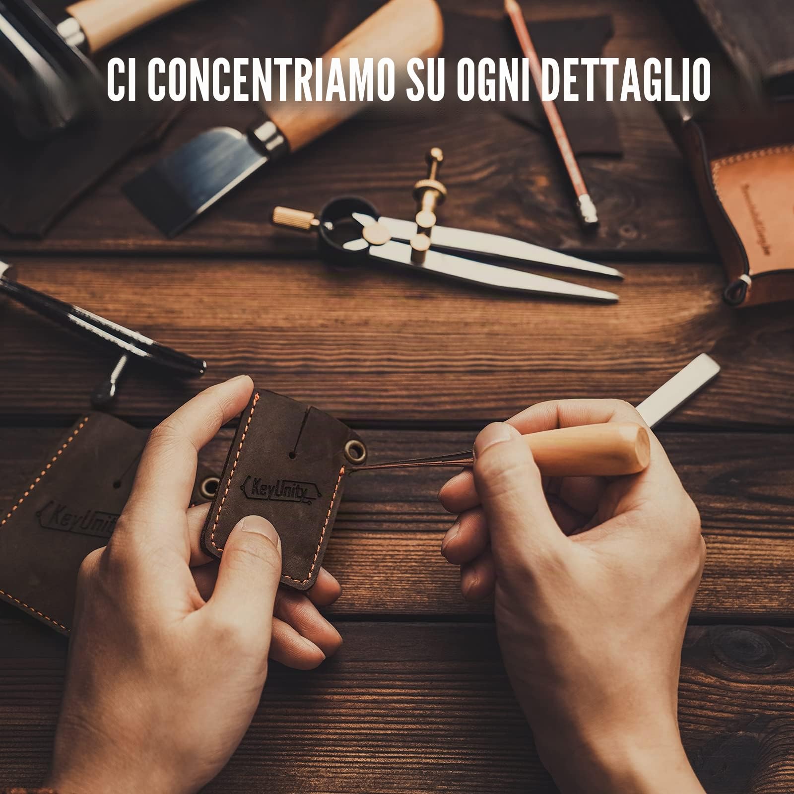 KeyUnity Fodero in pelle EDC Organizzatore tascabile Cucito a mano Multitool Slip Pouch