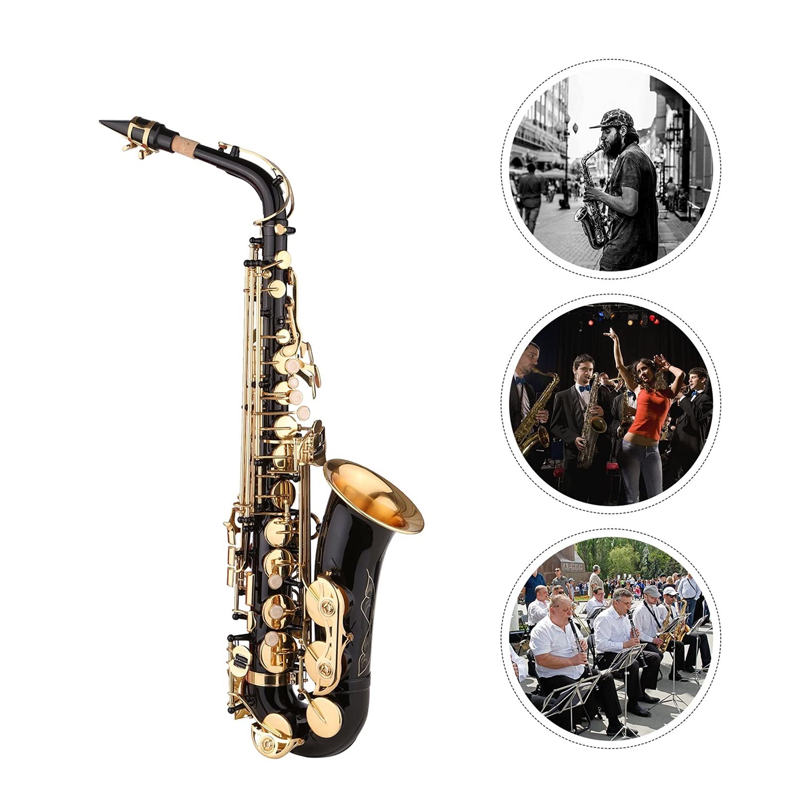 Sax Principianti Kit Ottone EB Alto Sax E Sassofono Piatto Black Vernice in Oro Laccature in Oro con Accessori per Cause Strumento a fiato