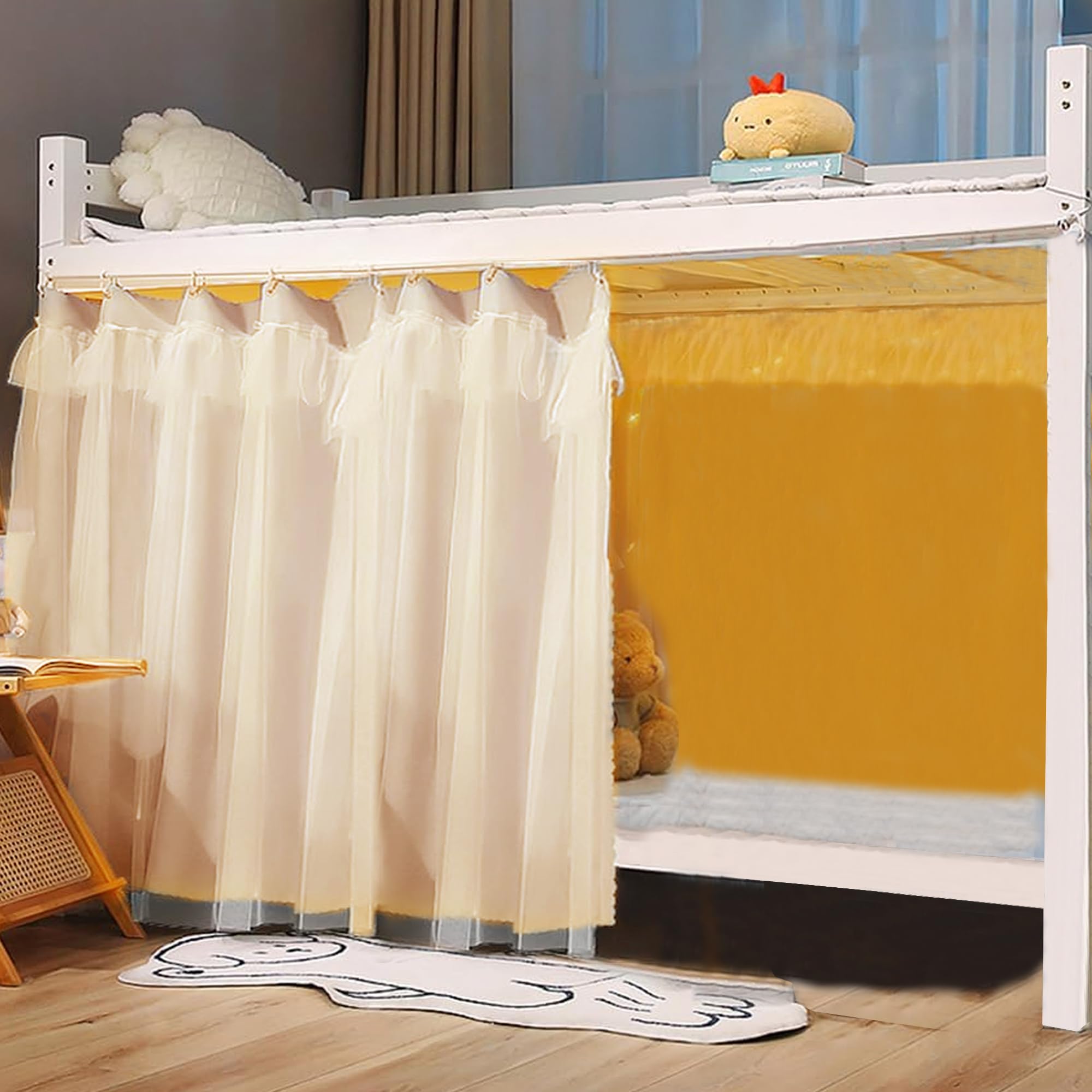 Meliyya Bunk Bed Curtain Gauze with Lace, Dorm Bed Canopy Privacy Drape for Bottom Bed, 1 Panel (Beige 1.2M)