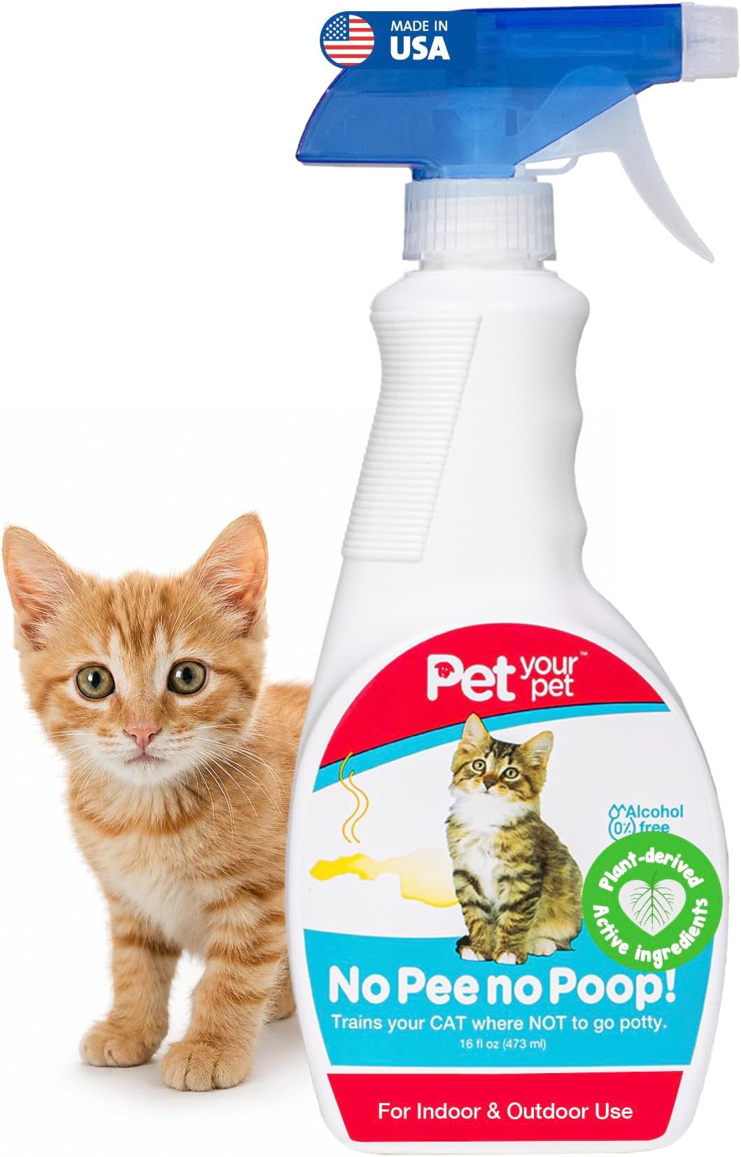 Cat Potty Training Spray No Pee No Poop, 16 Fl Oz, Non Toxic Spray for Cats Only, Natural Pee Deterrent, Stops Urine Marking and Pooping, Indoor Outdoor Keep Off