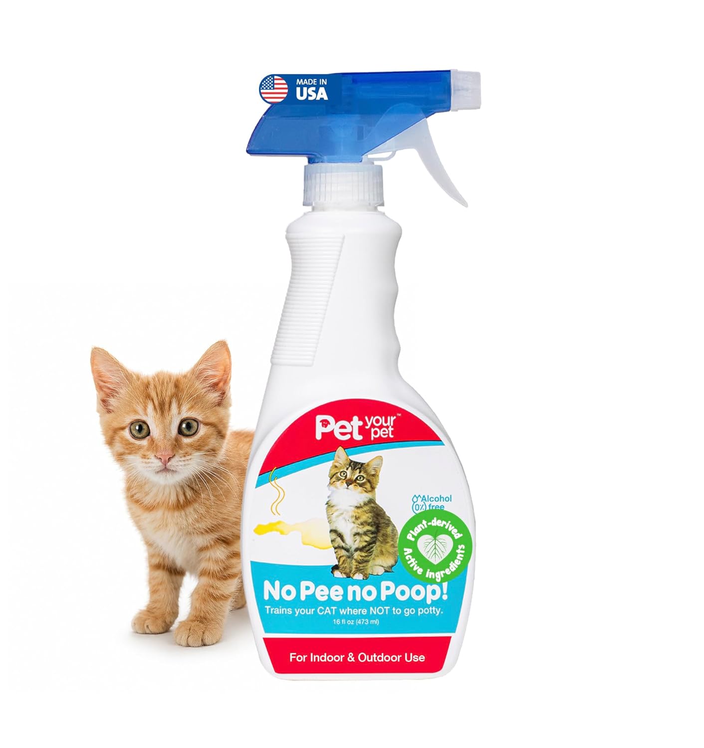 Cat Potty Training Spray No Pee No Poop, 16 Fl Oz, Non Toxic Spray for Cats Only, Natural Pee Deterrent, Stops Urine Marking and Pooping, Indoor Outdoor Keep Off