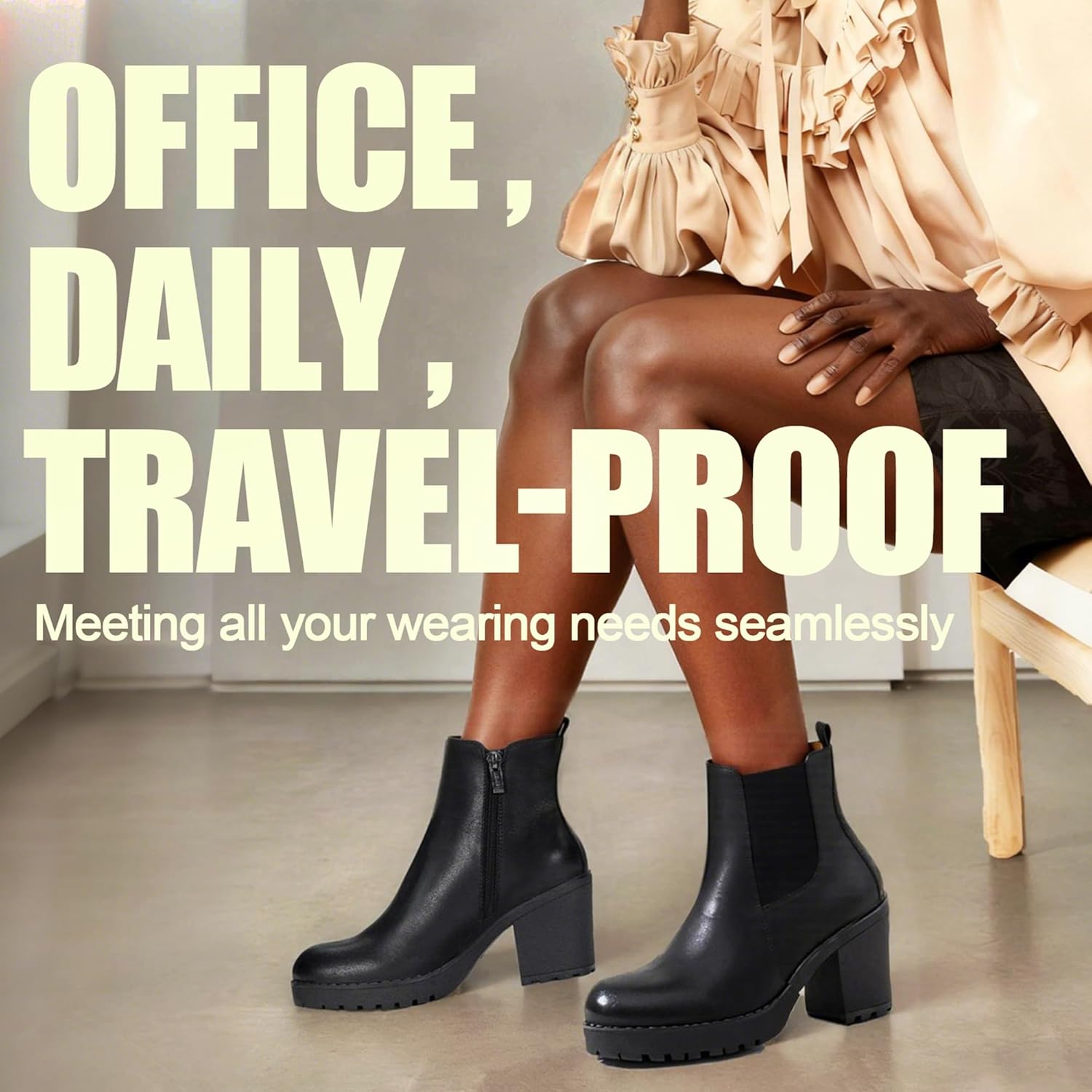 Vepose Women’s Ankle Chunky Heeled Boots Platform Chelsea Retro Short 999 Booties with Zipper - Image 2