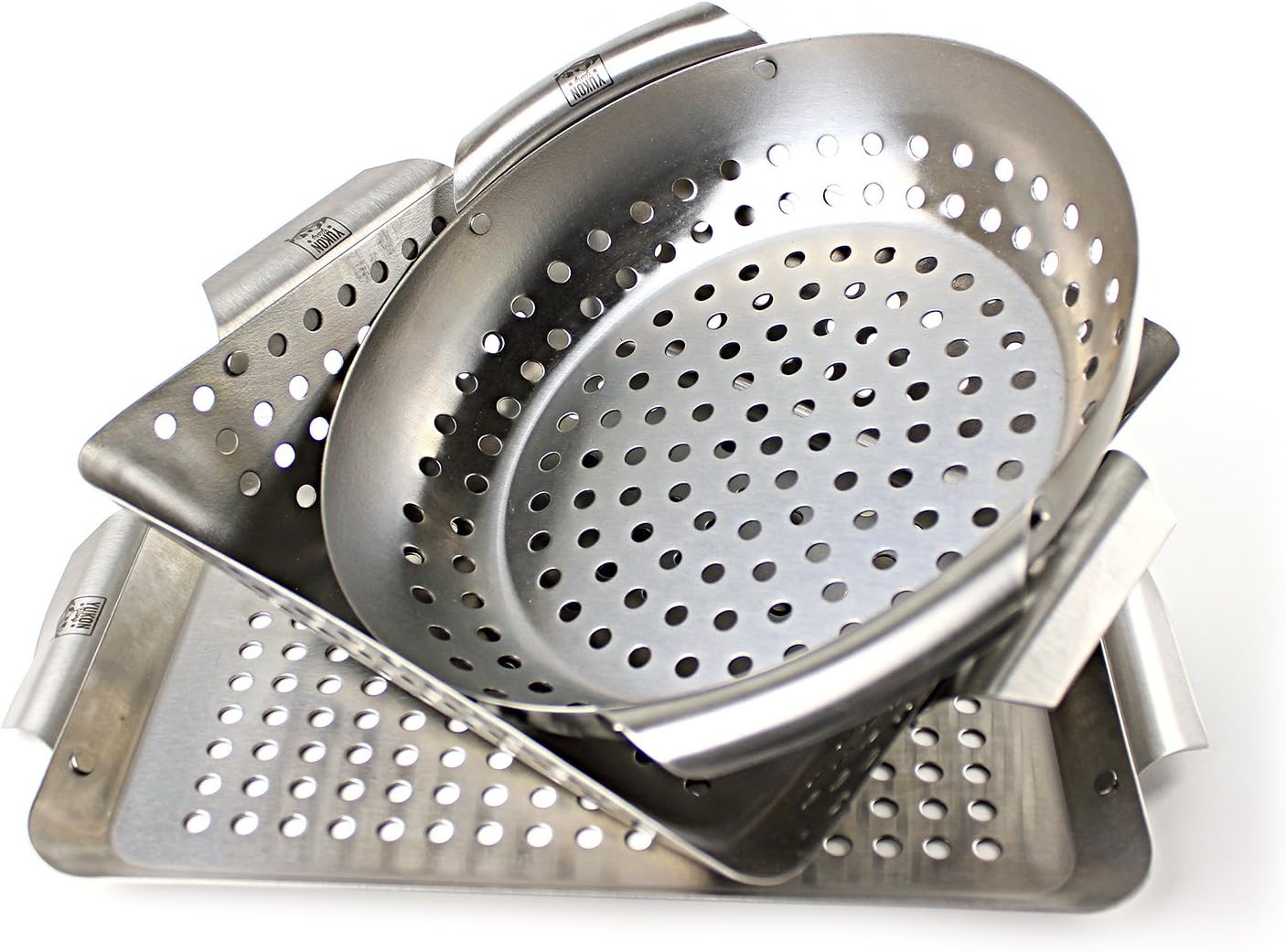 Yukon Glory 3-Piece Mini Grilling Basket Set, Stainless Steel Perforated Grill Baskets for Grilling Veggies, Seafood, and Meats, Includes Grill Pan, Square Basket, and Circular Basket : Patio, Lawn & Garden