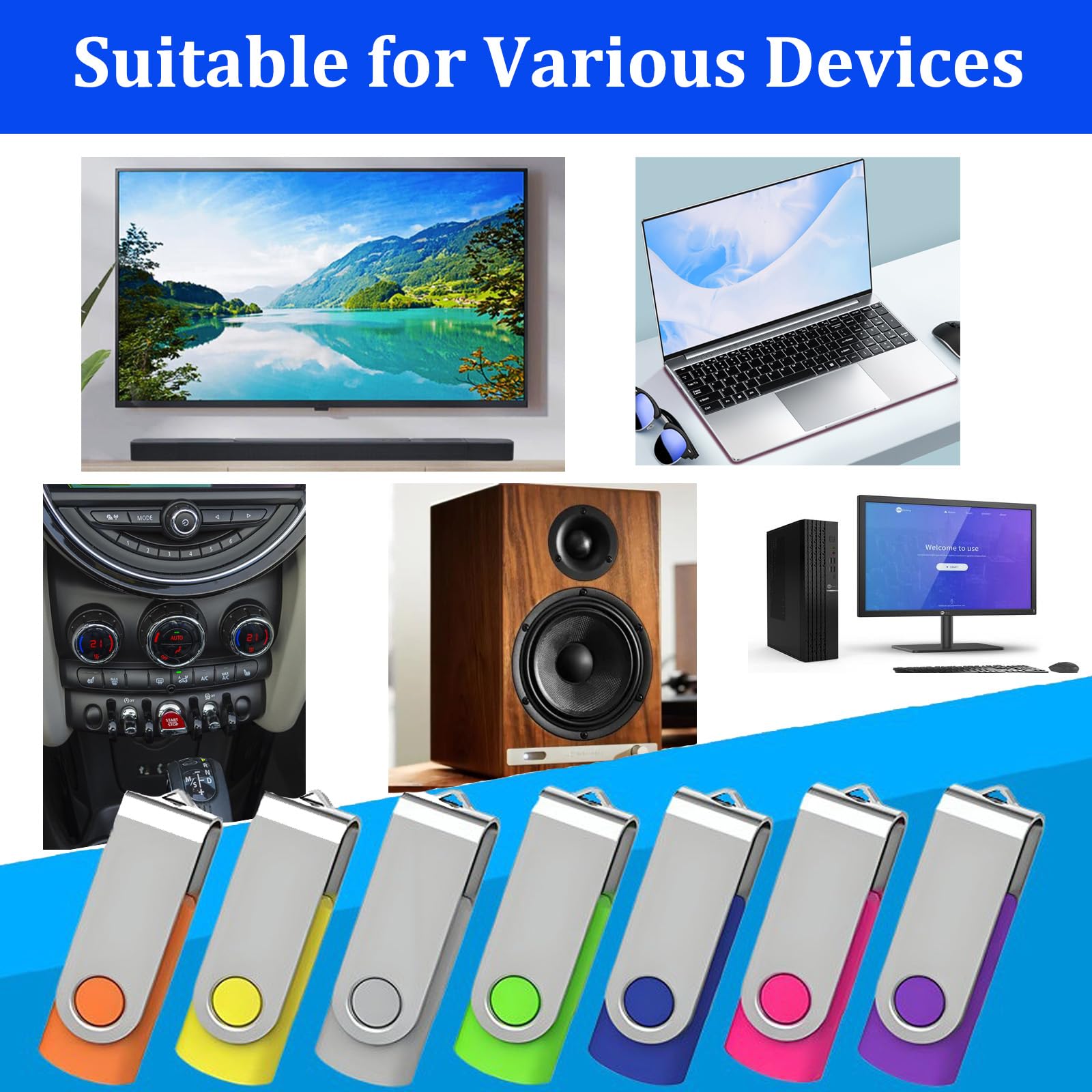 20 Stück 4GB USB Stick USB 2.0 Speicherstick Rotate Mehrfarbig Bulk Memory Sticks (4GB, 20 Stück)
