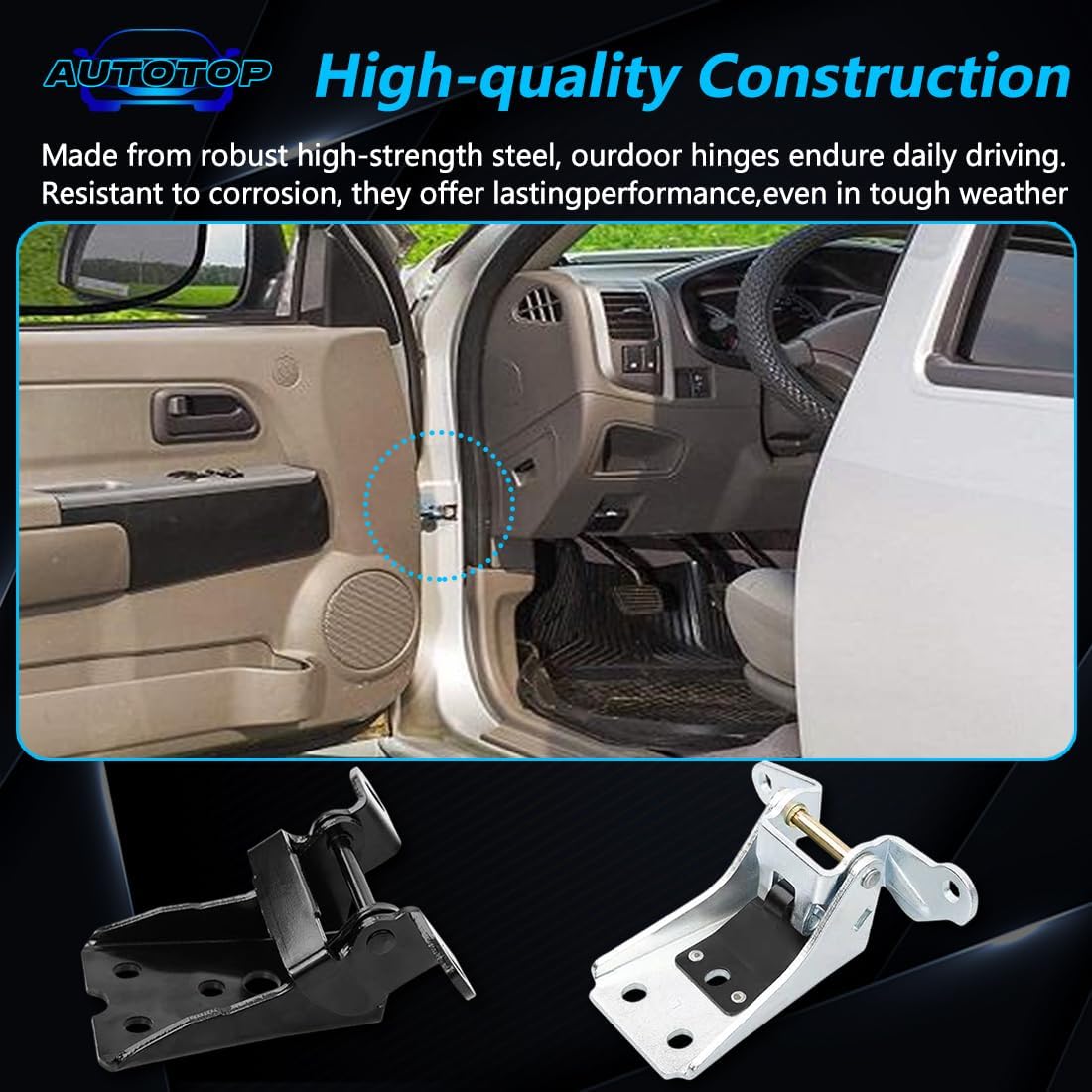 2 Pair Front Door Hinge Set (LH+RH Upper & Lower) FIT 1980-1996 Ford F150 F250 F350 Bronco Ranger, Steel Door Pivot Assembly Replaces E8TZ-1522810A E9TZ-1522800A 925066 925068, 4PCS