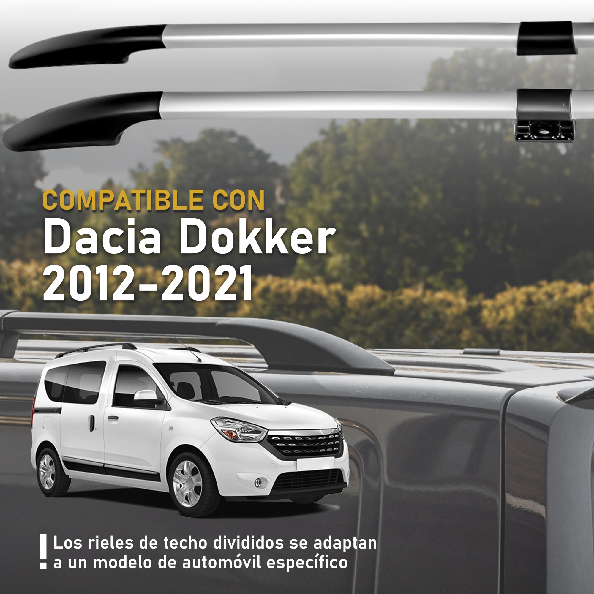 CHROMEMASTER | Compatible con Dacia Dokker 2012-2021 | Barras Portaequipajes, Rieles de Techo; Se Utilizan para el Montaje de Portaequipajes de Techo, Cajas de Techo o Portabicicletas; Aluminio