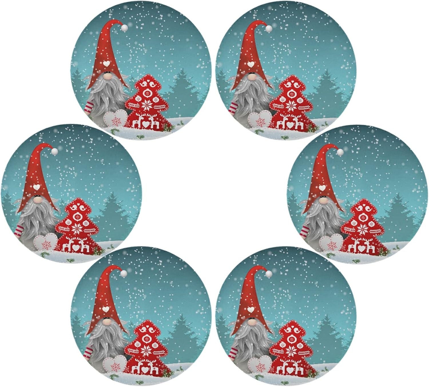 Christmas White Snowflake Round Placemats Set of 6 for Dining Table Heat Insulation Non-Slip Washable Place mats