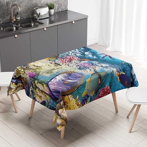 Miniatura 6 de Mantel decorativo de damasco para mesa, mantel rectangular azul y blanco, mantel de picnic para fiestas de Navidad, 52 x 70 pulgadas