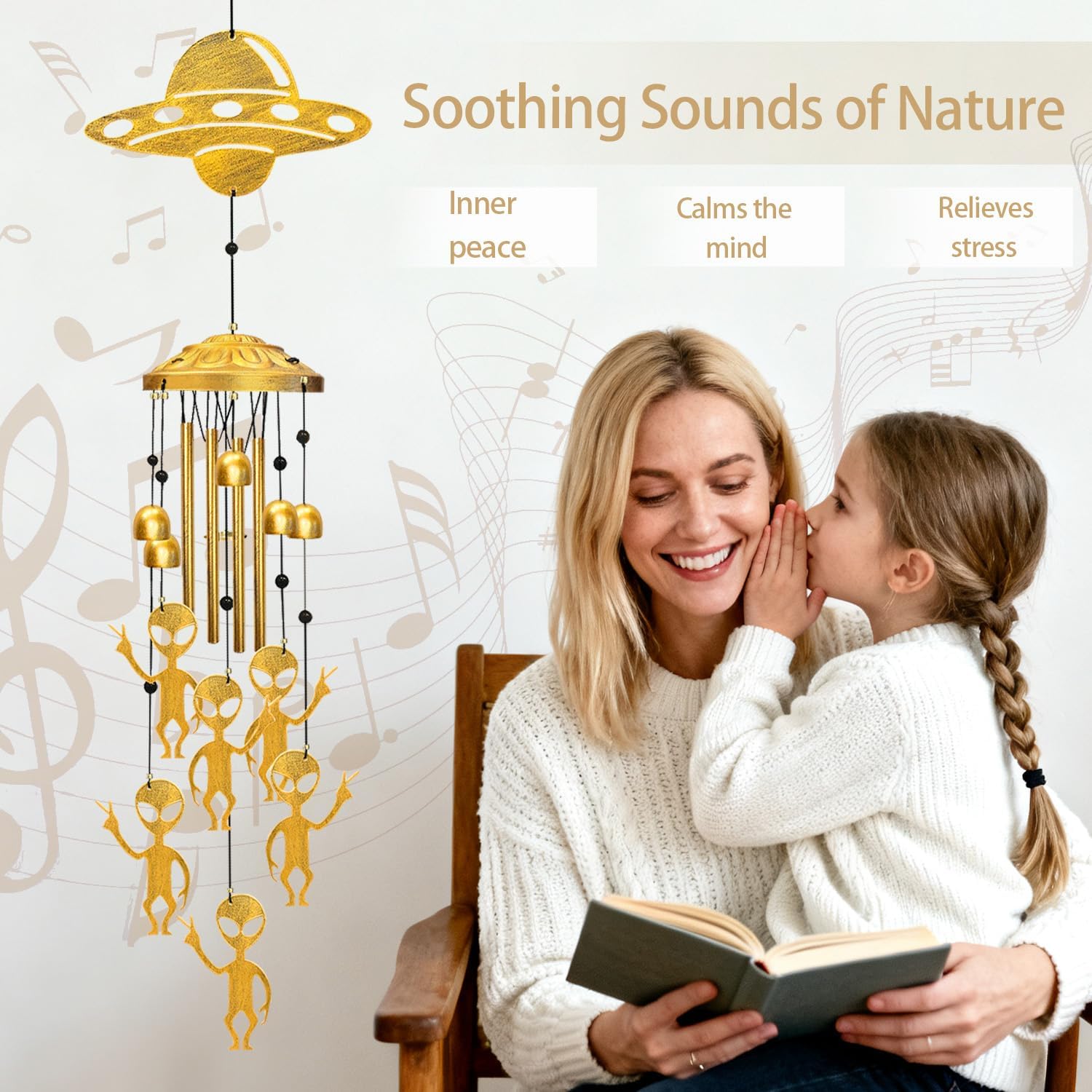 Alien Wind Chimes for Outside - Aliens UFO Windchimes Gifts for Men/Women/Dad/Grandpa Birthday Gift Memorial Gift Metal Wind Chime for Outdoor/Indoors Home, Porch, Yard Decor, Garden Decorations