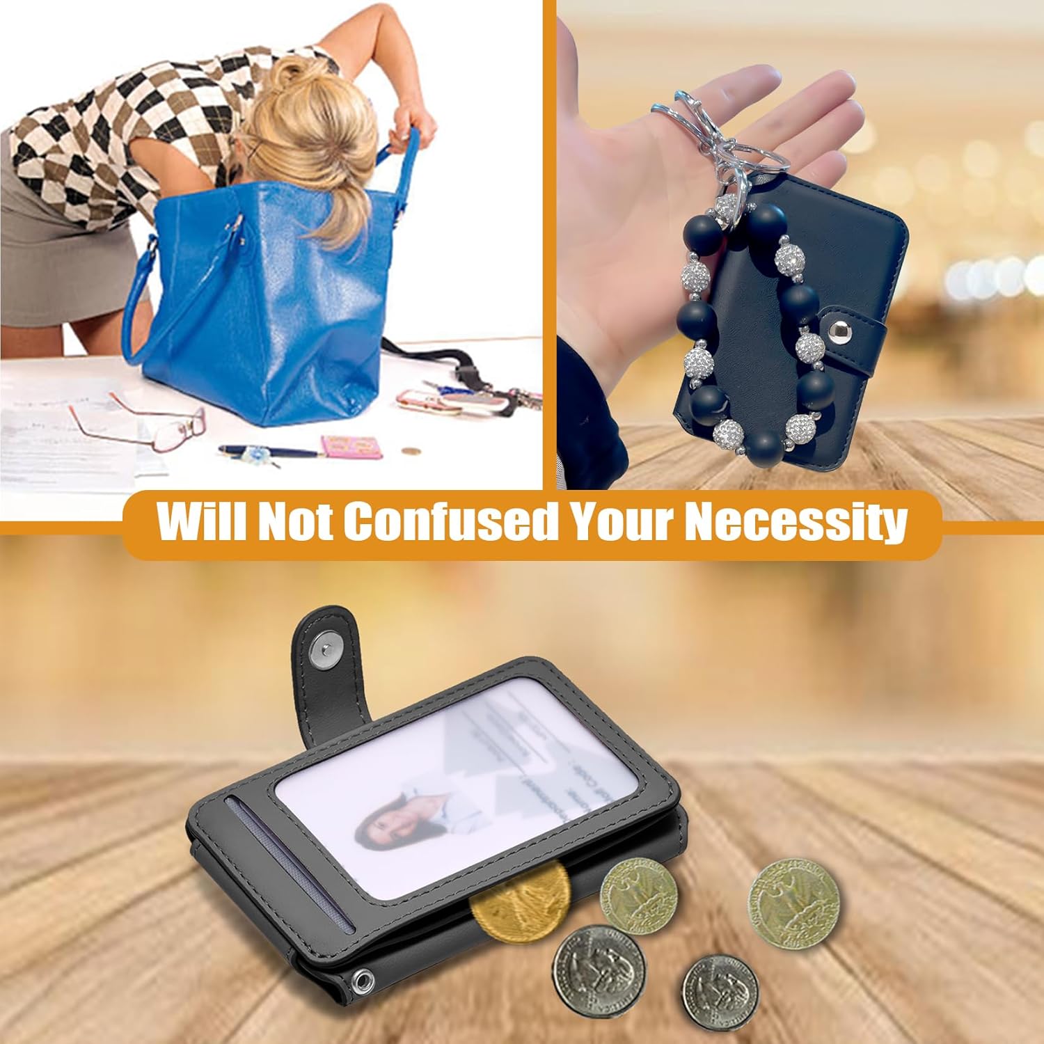 M-Plateau Wristlet Keychain With Wallet,Includ Beads Bracelets And Leather Credit Card Holder For Go Out Travel Essentials - Image 8