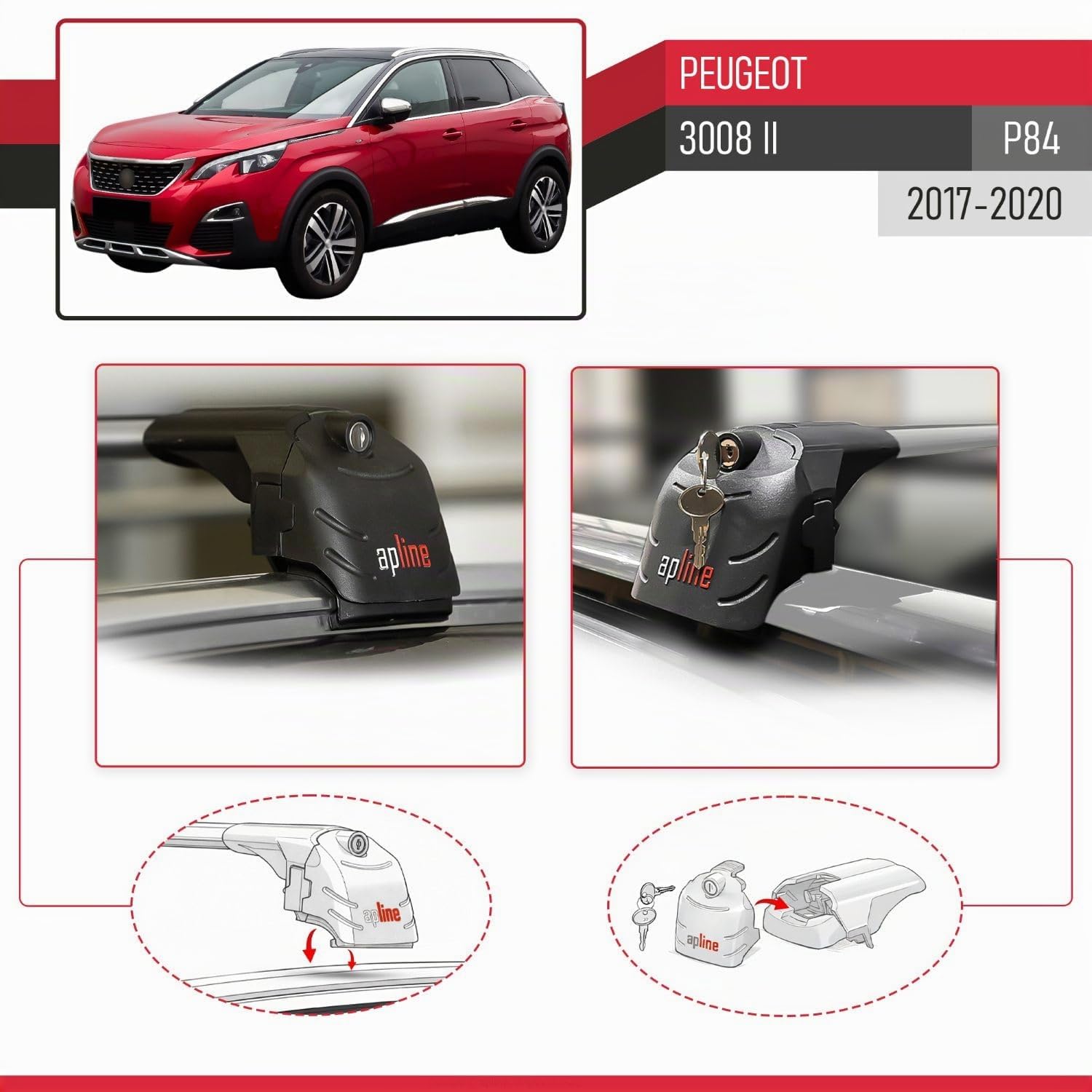 Compatible con Peugeot 3008 II (P84) Pre-Facelift 2017-2020 Modelo Ace-2 Barra de Techo Auto Portaequipajes Barras Transversales Gris Aluminio 2 Barras