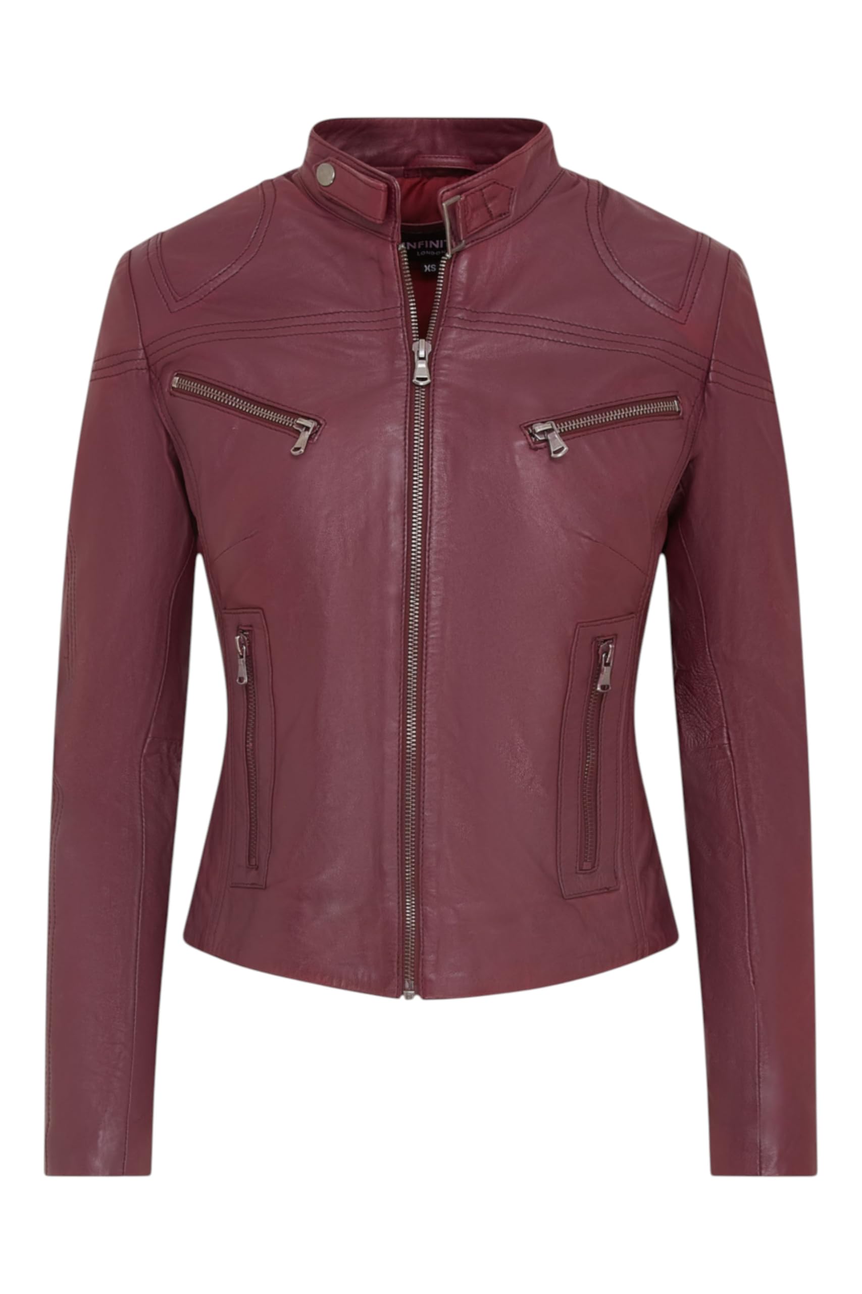 Infinity Leather Women's Wine Classic Real Leather Biker Moto Fashion Slim Fit Jacket