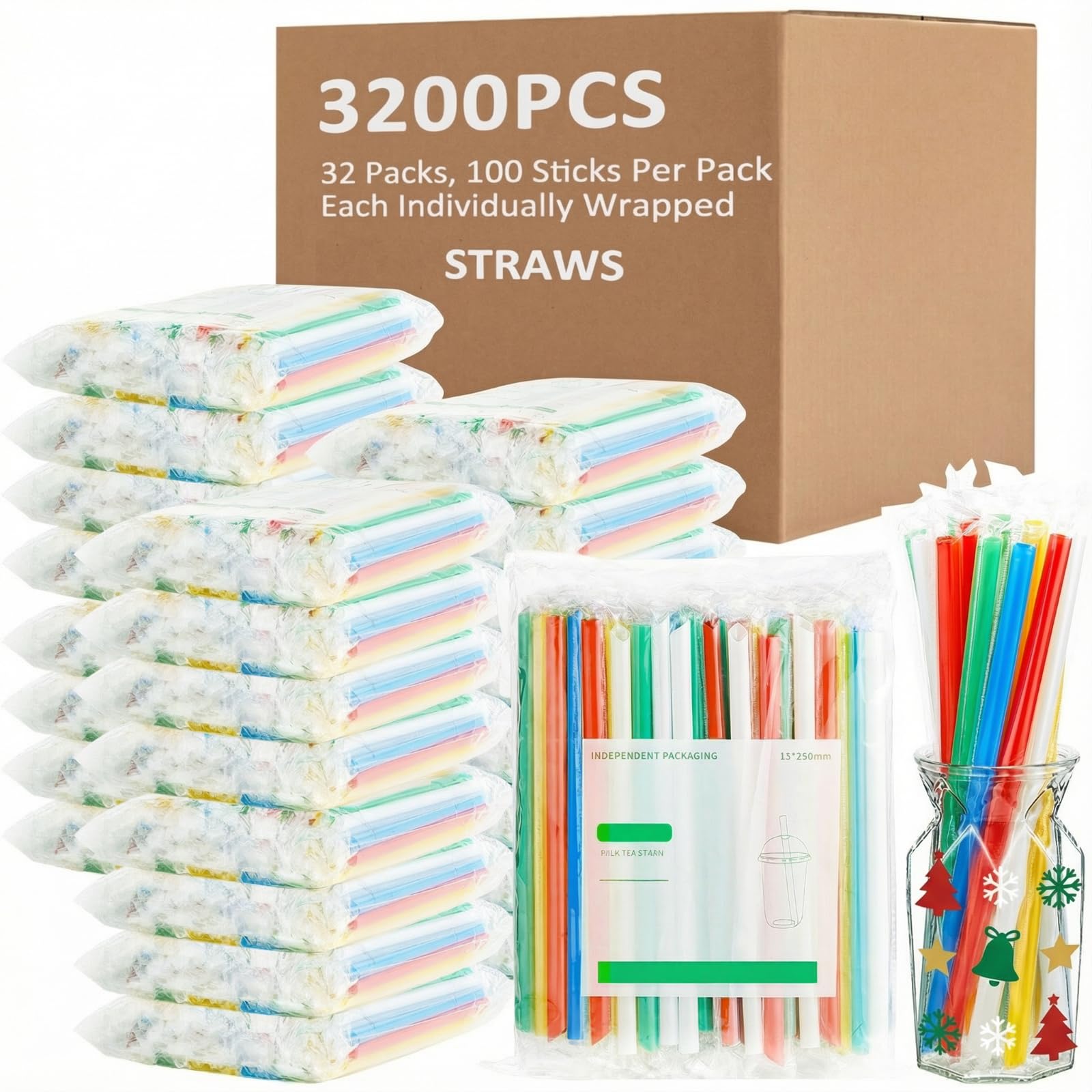 Tessco for You 3200 Pcs 9.84 Inch Boba Straws 10mm Wide Colorful