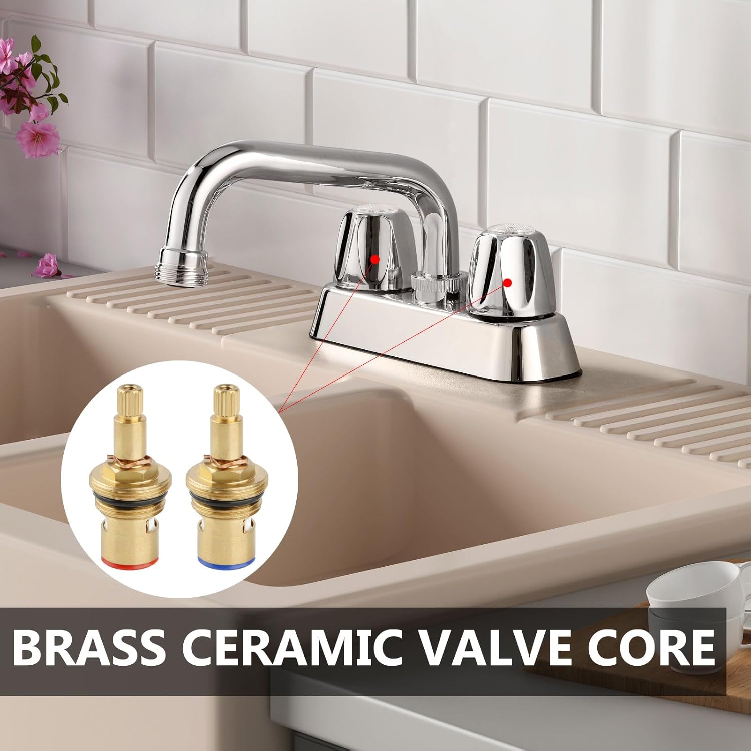 2 Handles Utility Laundry Sink Faucet 4 Inch Centerest with Swivel Spout and NPT3/4 Threaded End Polish Chrome