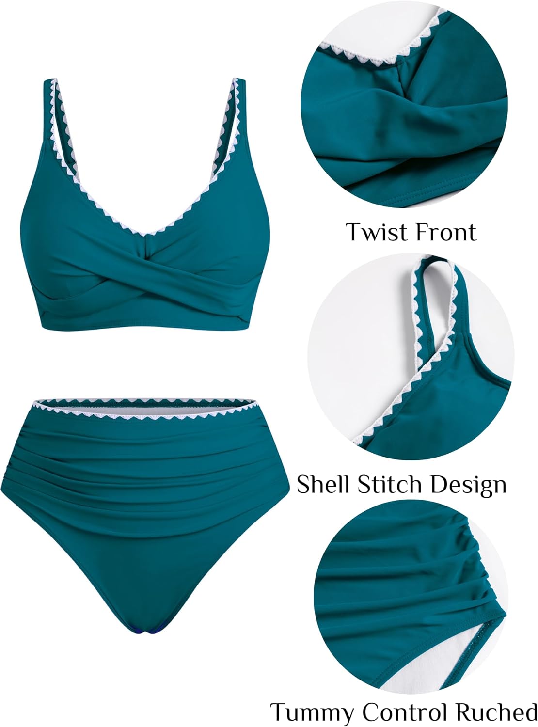 ZAFUL High Waisted Bikini Sets for Women Twist Front Ruched Color Block Two Piece Swimsuits Tummy Control Bathing Suit - Image 6
