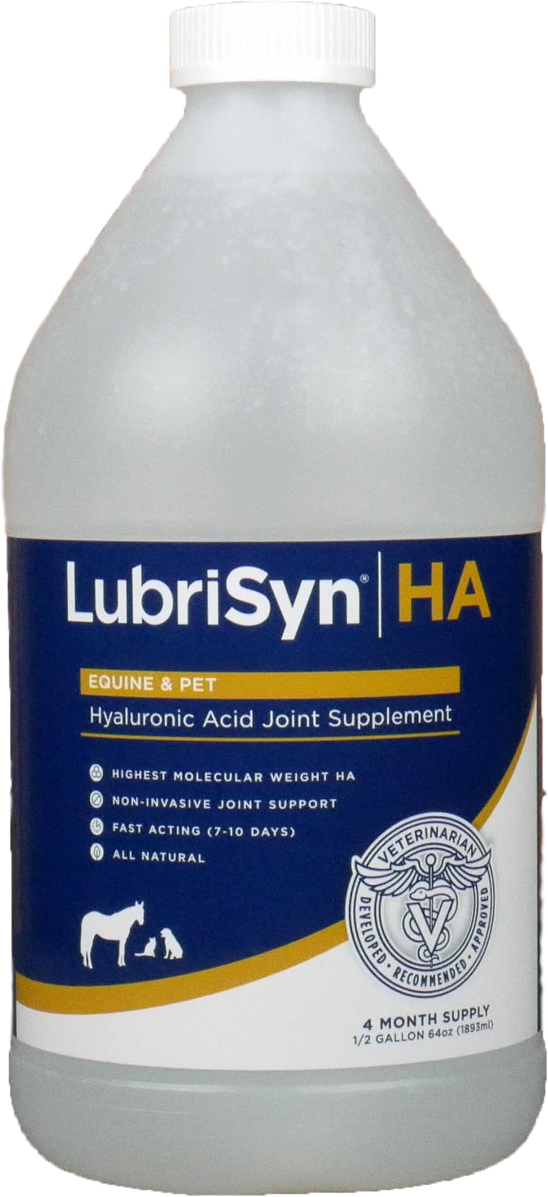 LubriSyn HA Hyaluronic Acid Hip & Joint Supplement, Original Pet & Equine Liquid Formula, Vet-Developed Oral HA for Dogs & Cats, Supports Mobility, Cartilage Health & Comfort, 64 oz
