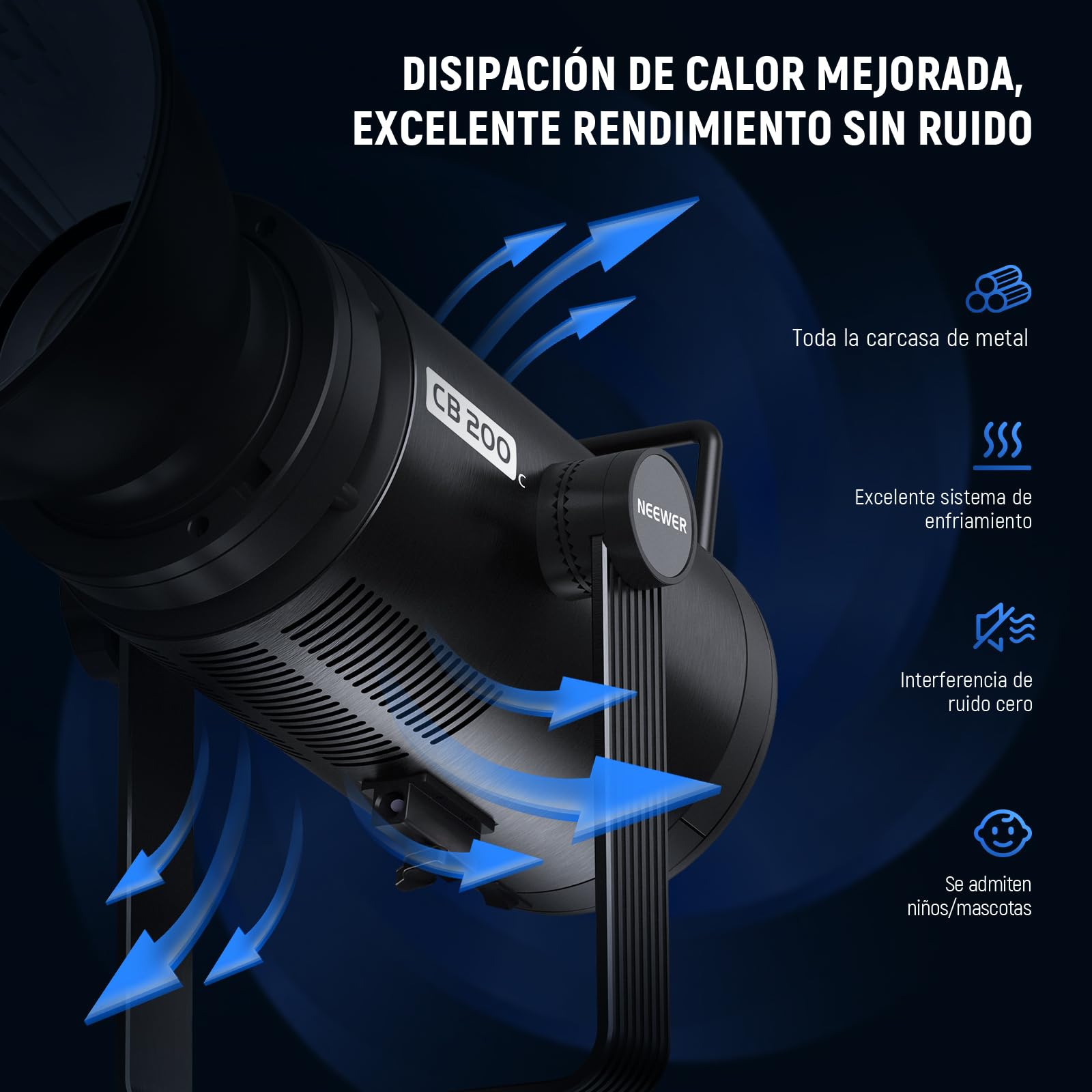 NEEWER CB200C 200W RGB COB LED Luz de Vídeo, App/2.4G Control 360° Todo Color 2500K-7500K 23000lux/m 17 Escena Bowens Mount Iluminación Estudio Fotográfico Foco Lámpara Continua Silenciosa TLCI/CRI97+
