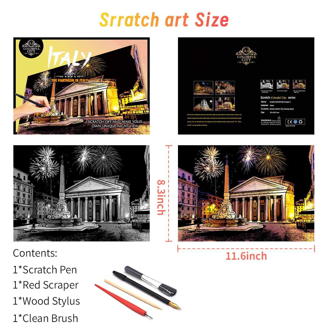 Iskueal Scratch Painting for Adults,Scratch Art Scratchboard,Family Creative DIY Painting Papers,8 Sheets with 4 Tools (Philadelphia/Italy) - Image 2