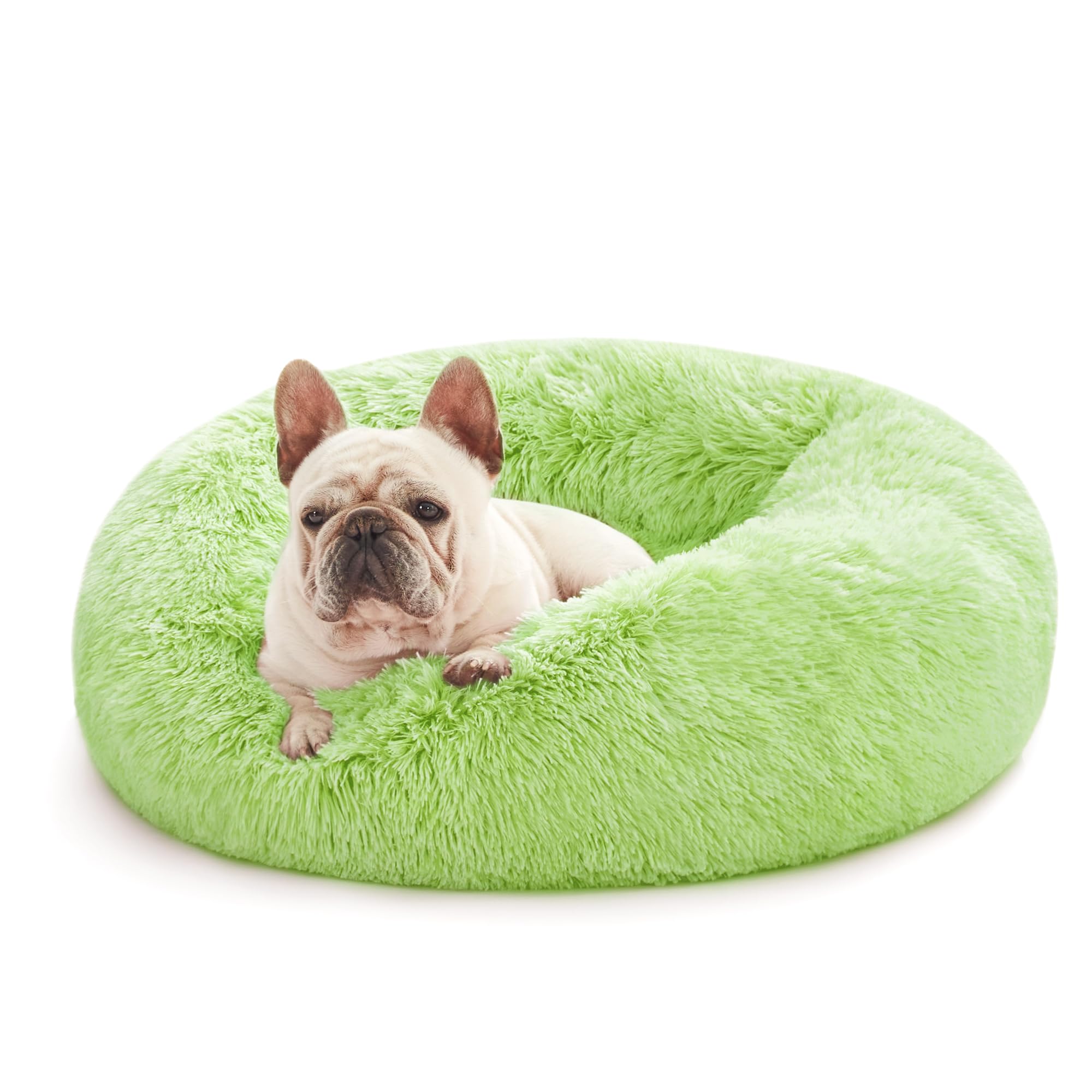 Love's cabin 20in Cat Beds for Indoor Cats - Cat Bed with Machine Washable, Waterproof Bottom - Light Green Fluffy Dog and Pet Calming Cushion Bed for