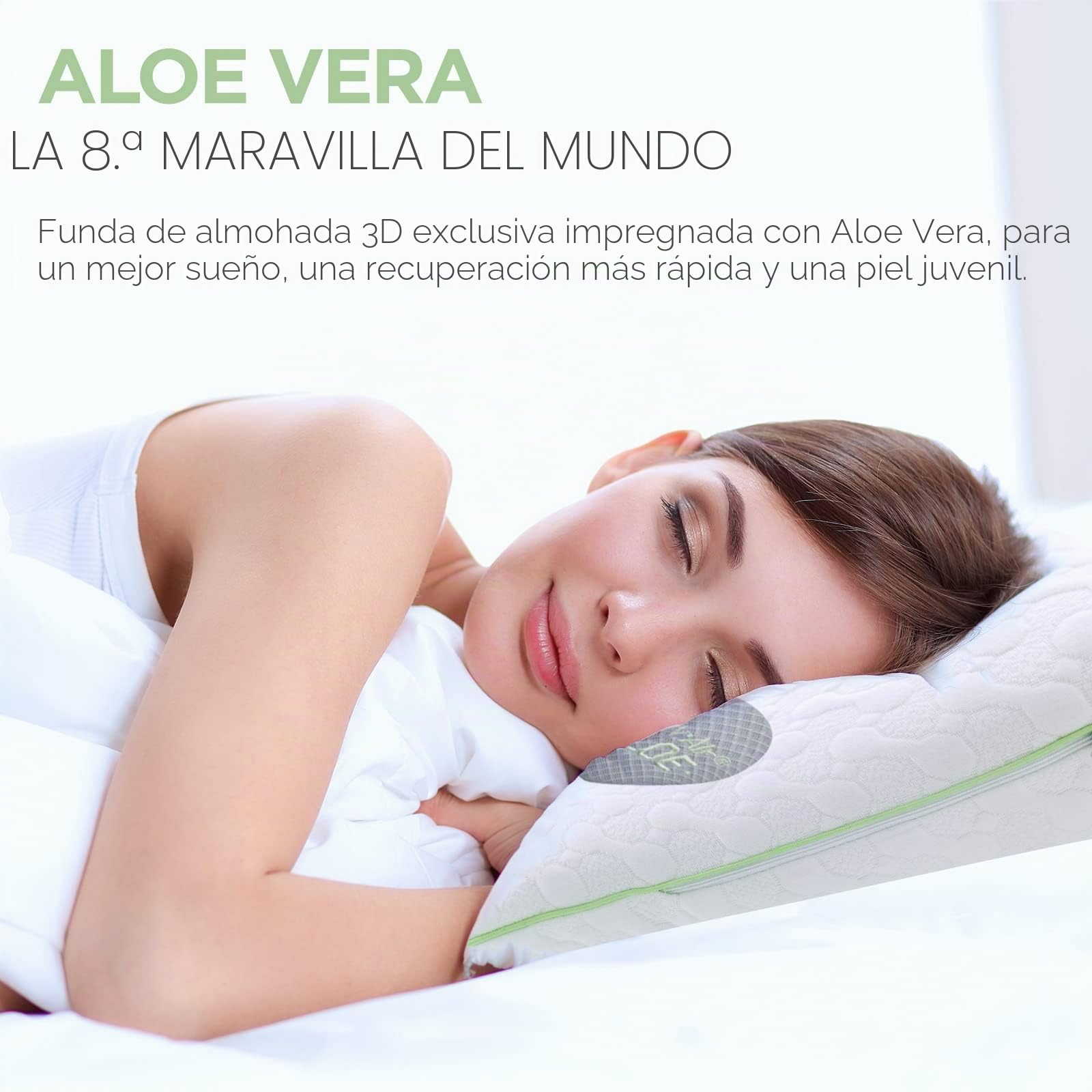 VITAPUR Almohada 40 x 80 Aloe Vera - Fresca en Verano, Cálida en Invierno - Almohada nº 1 para Dormir de Lado, con Efecto Calmante, Certificado Oekotex Standard 100 – Altamente Transpirable