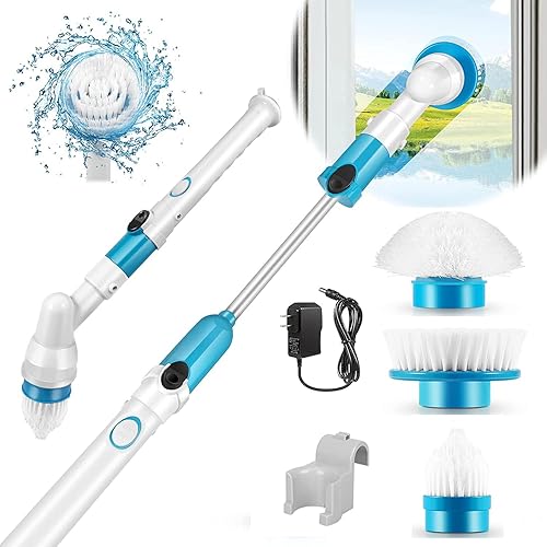 Limpiador eléctrico giratorio, limpiador inalámbrico para bañera y azulejos, 3 cabezales de cepillo limpiadores de plástico reemplazables, brazo de