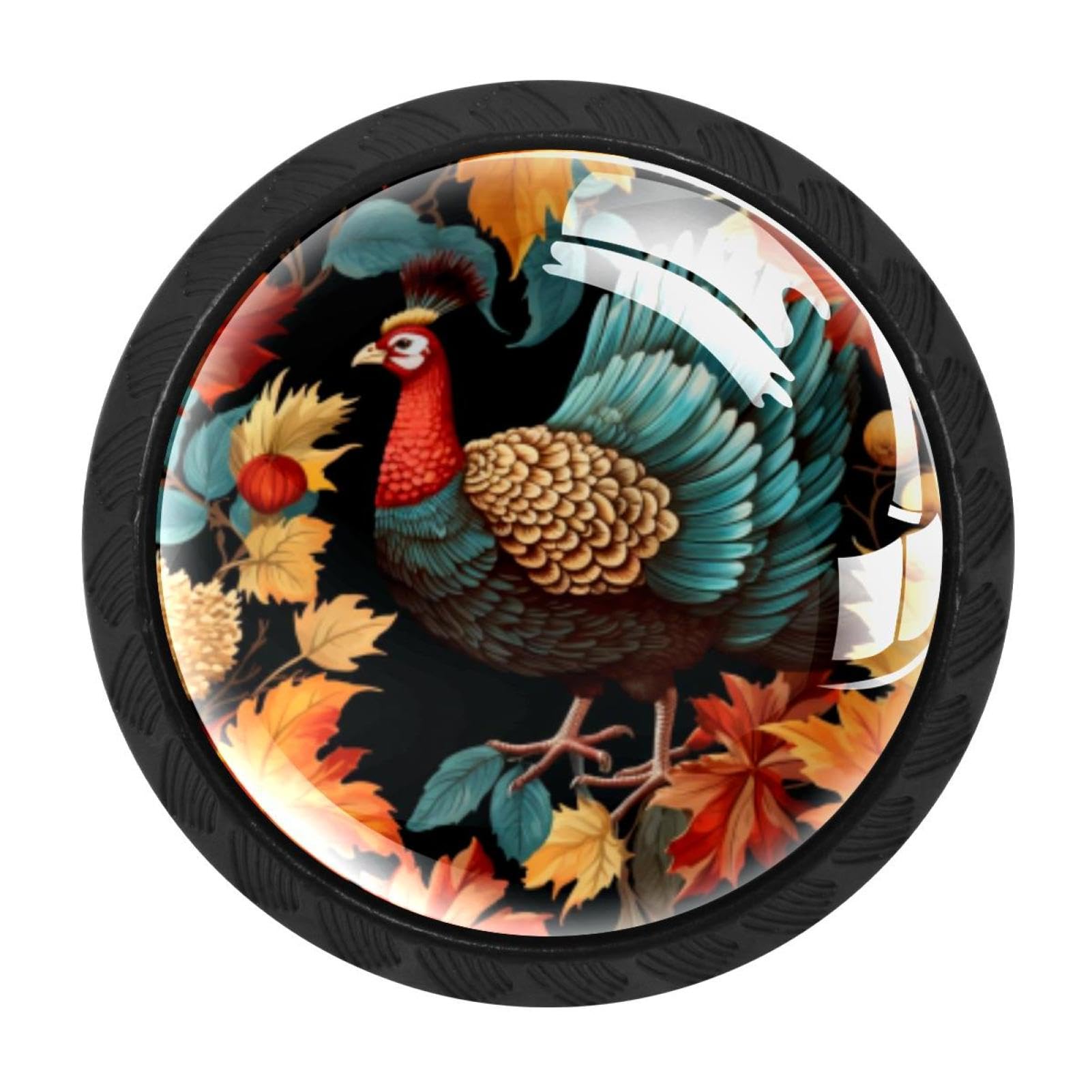 Chenzzzz Multicolored 03 Thanksgiving Turkey Leaves Drawer Knobs Pull Handles 4 Pcs Glass Cabinet Drawer Pulls For Home Kitchen Office Cabinet Cupboard