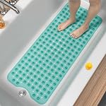HITSLAM Tapis de bain pour baignoire, Tapis de baignoire antidérapant 101x40cm Tapis de baignoire extra longue, tapis de douche lavable en machine avec des ventouses et des trous d'écoulement, doux sur les pieds, clair