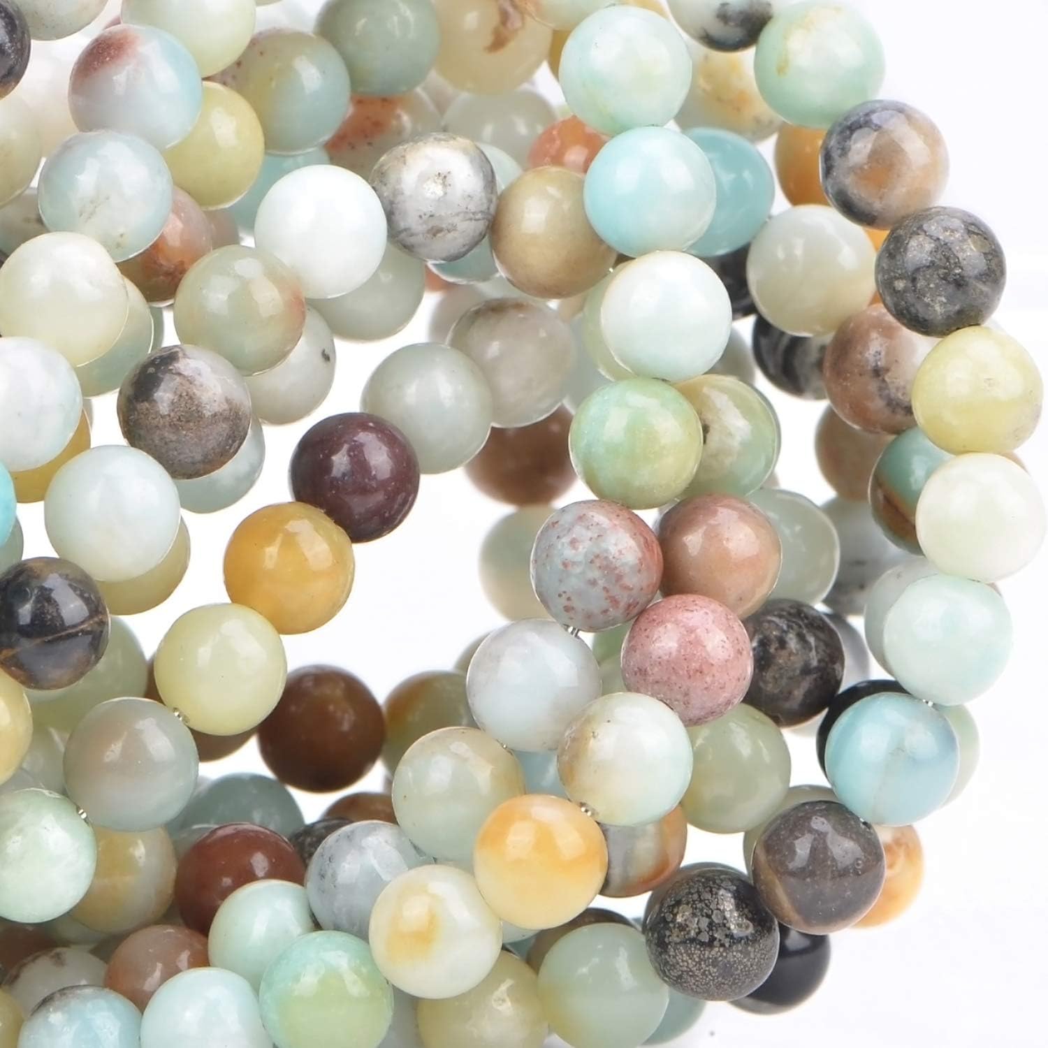 100Pcs Natural Crystal Beads Stone Gemstone Round Loose Energy Healing Beads with Free Crystal Stretch Cord for Jewelry Making (Multi-Color Amazonite, 8MM) - Image 3