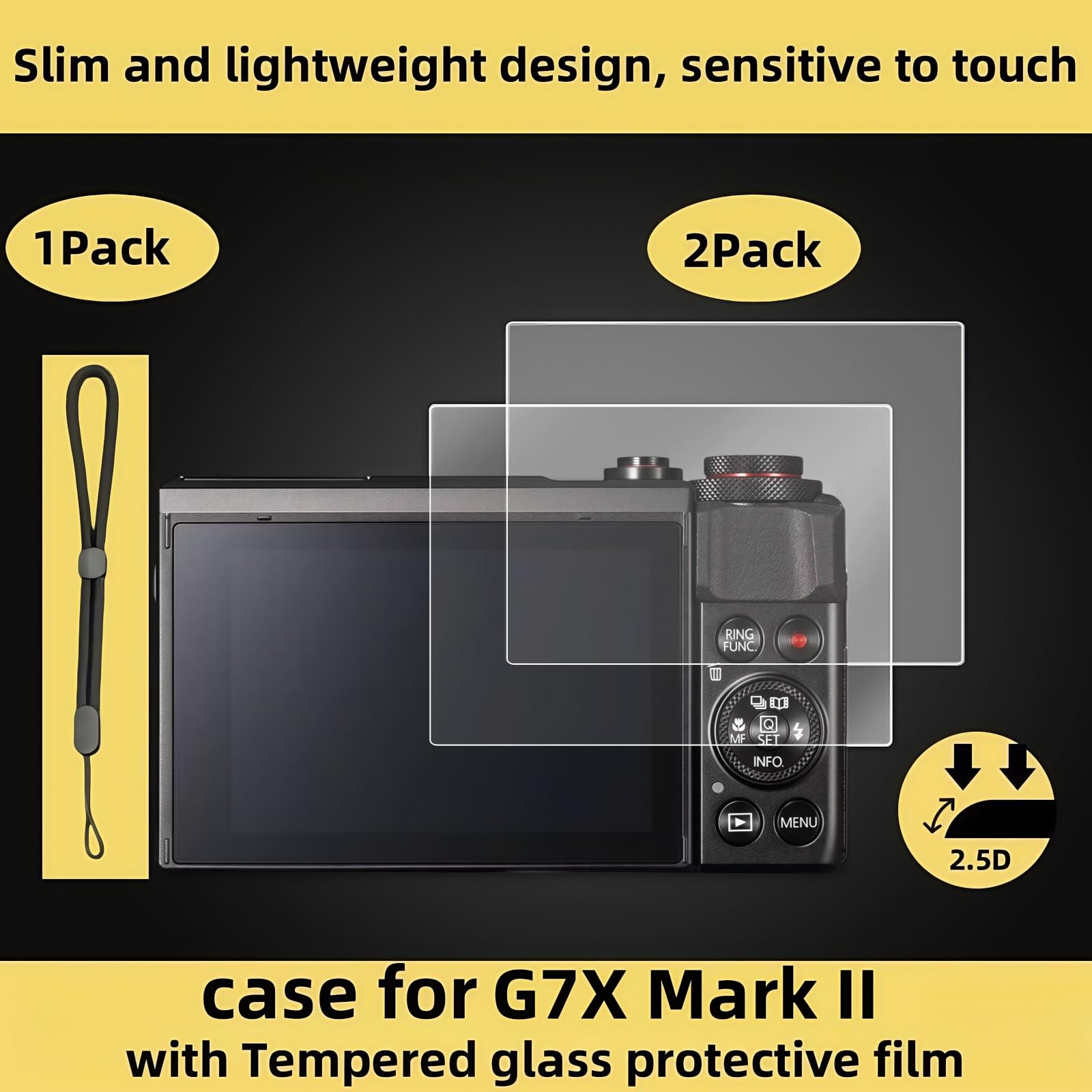 Etui do aparatu Canon G7 X Mark II, miękkie silikonowe etui ochronne z ulepszoną konstrukcją otwieraną w dół, obiektyw w pełni przezroczysty, zawiera 2 ochraniacze ekranu i 1 pasek na nadgarstek