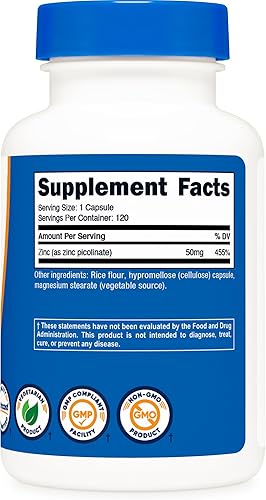 Miniatura 5 de Nutricost Picolinato de Zinc 50 mg, 120 cápsulas vegetarianas, sin gluten y sin OMG