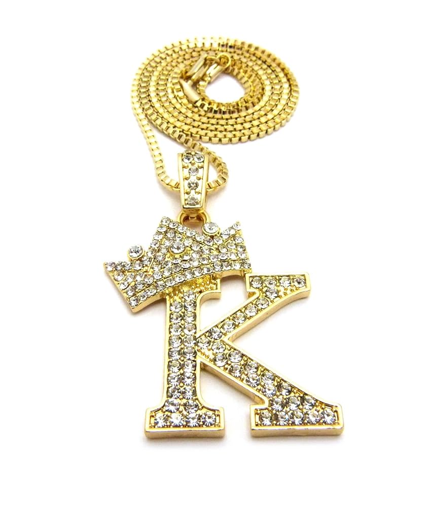 Fashion 21 King Crown Alphabet K Pendant 24 inches Various