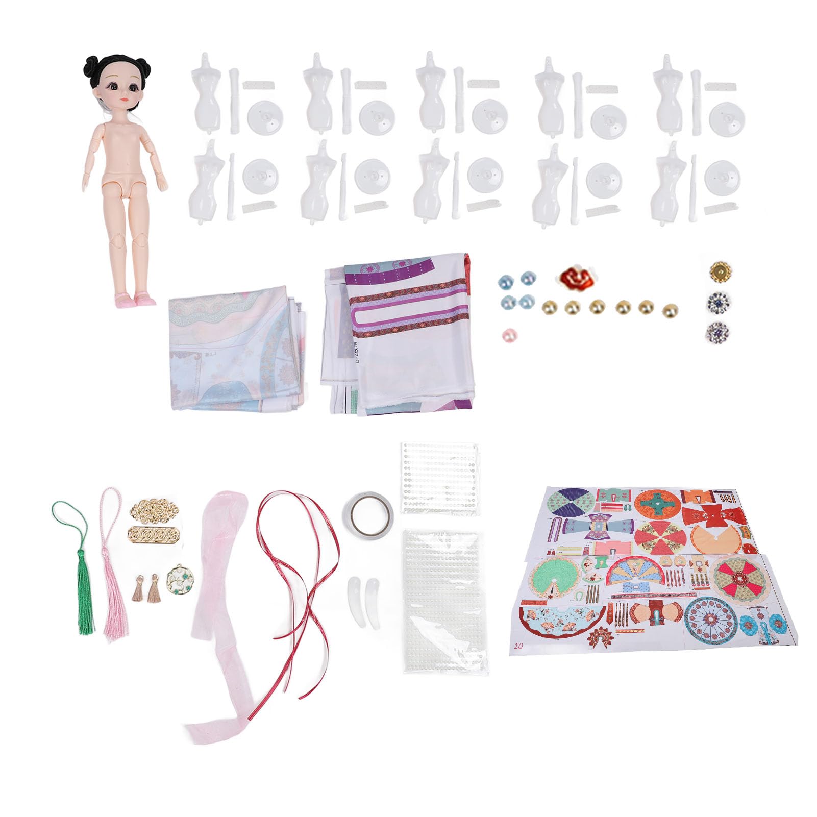 10 Schaufensterpuppen, kein Nähen, Hanfu-Kleider-Designer-Set, Erkunden Sie die Hanfu-Kultur, Frühe Bildung, Erstellen Sie Mehrere Kostüme mit Stoff für , Kunst und Handwerk