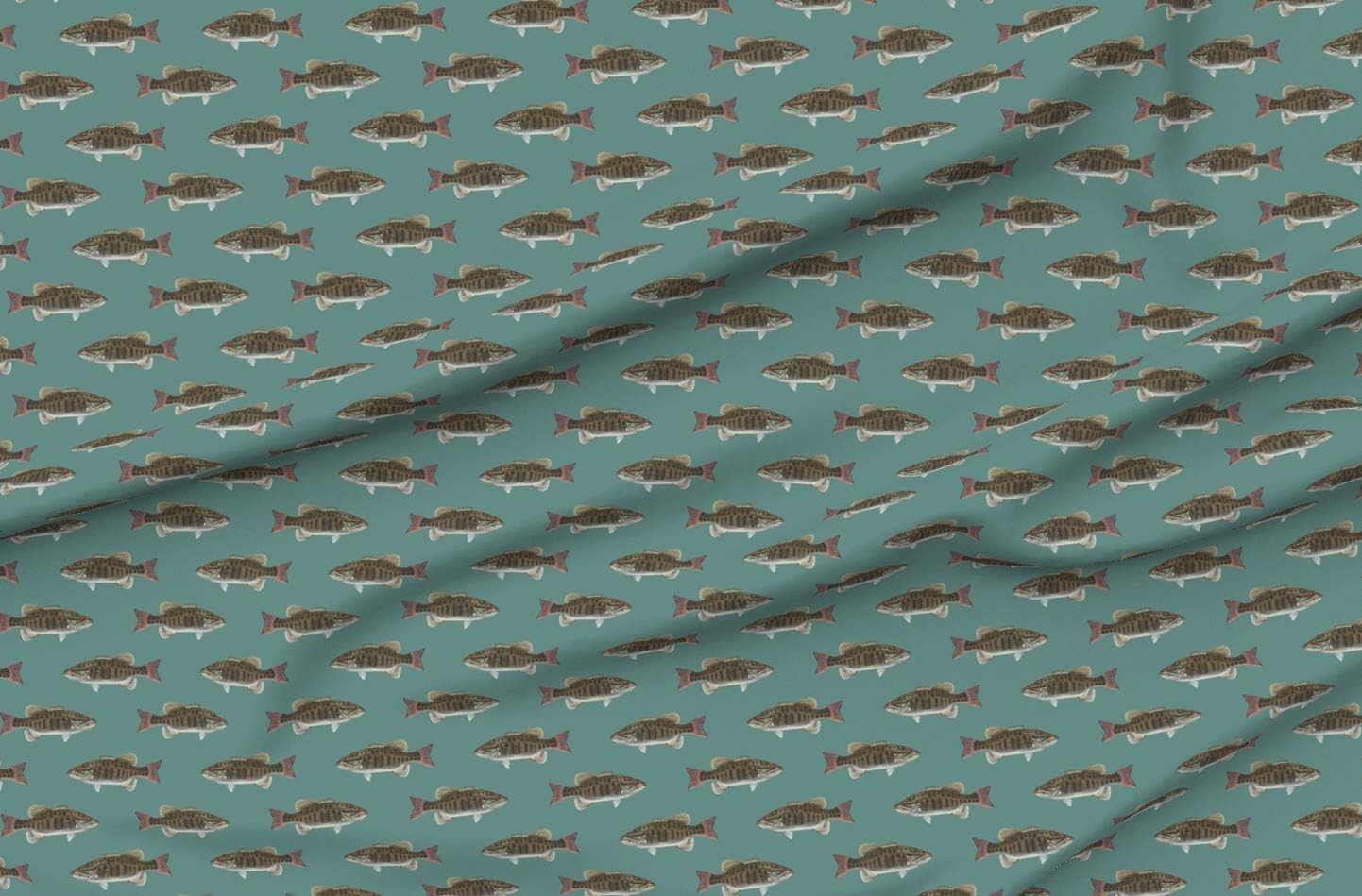 Spoonflower Fabric - Bass Slate Blue Fishing Fish Lake Great Woodland Rustic Printed on Organic Cotton Sateen Fabric by The Yard - Sewing Quilting Apparel Home Decor