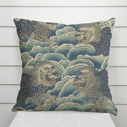 Miniatura 3 de Fundas de almohada de nube de tigre azul, funda de cojín azul Tibet Tiger de 26 x 26 pulgadas, funda de almohada de inspiración asiática Eurosham