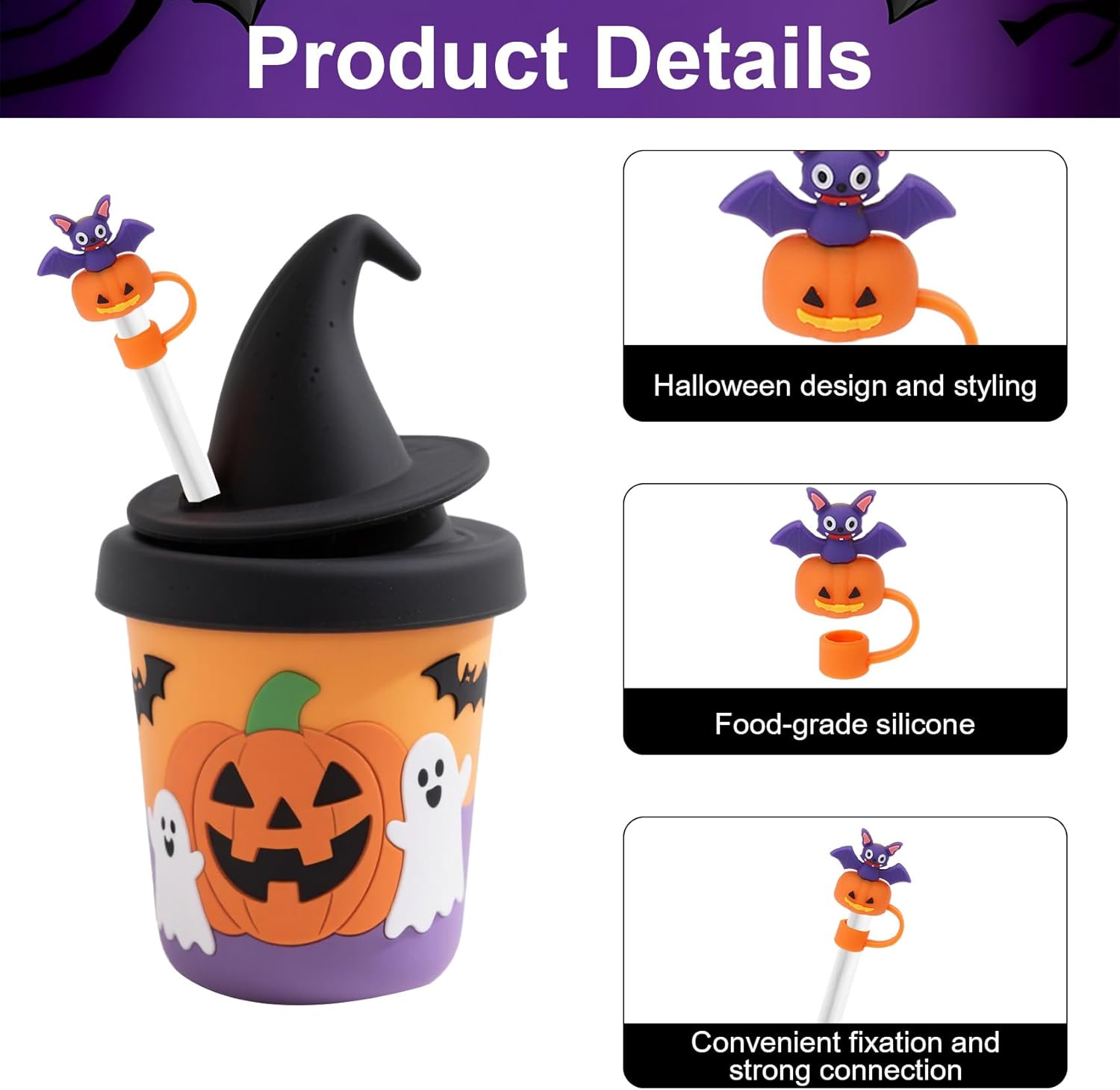 6PCS Straw Toppers for Stanley Cups,Boo Basket Stuffers for Women Men,Reusable Cute Ghost Drinking Straw Cover Cap Silicone Topper,Halloween Straws Toppers for Stanley Cup,Halloween Gifts - Image 4