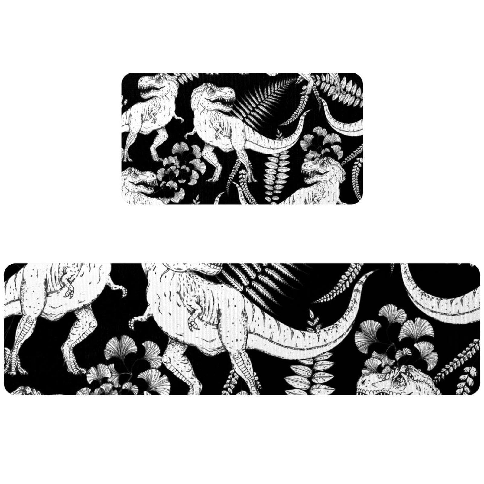 Tapis de cuisine dinosaure et squelette, lot de 2 tapis de sol lavables