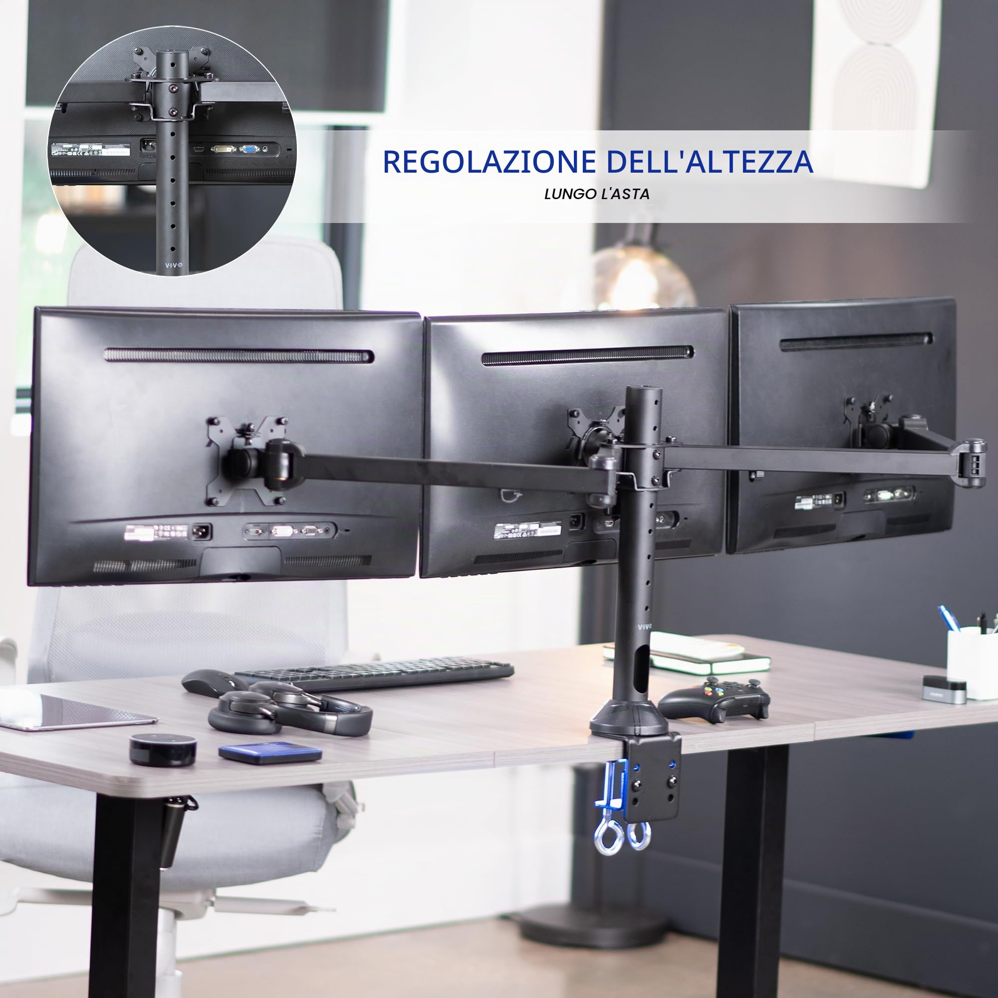 VIVO Tripla LCD computer scrivania del monitor del basamento del supporto VESA - nero regolabile in inclinazione, rotazione, e la rotazione si adatta a tre (3) schermi 13-32" (stand-V103)