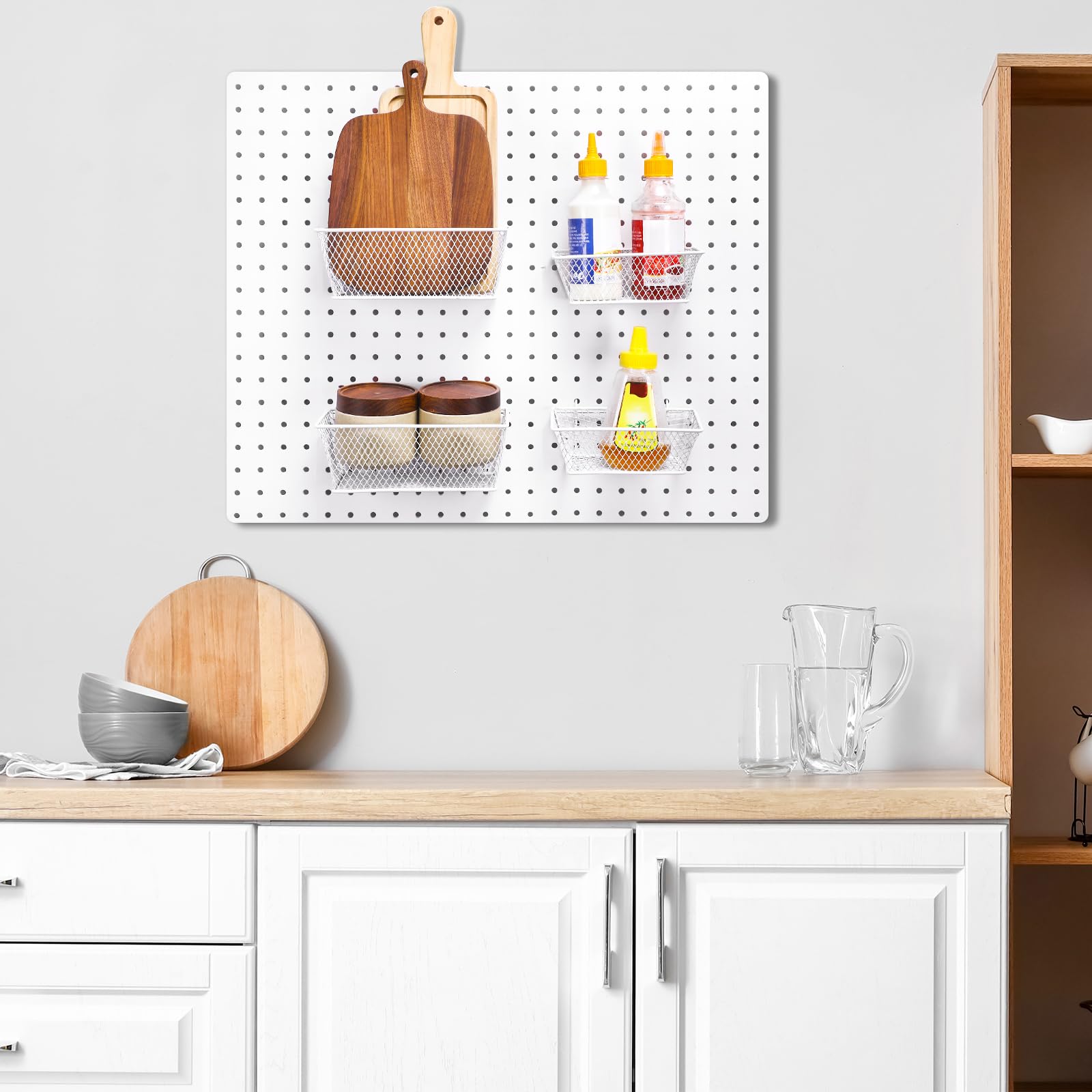 Sieral Stecktafel-Körbe, Metalldraht, Regalkörbe, Stecktafel-Organizer, Zubehör, Wandhalterung, Organizer, Aufsätze für Garage, Werkbank, verschiedene Werkzeugzubehör, 2 Größen (weiß, klein, mittel),