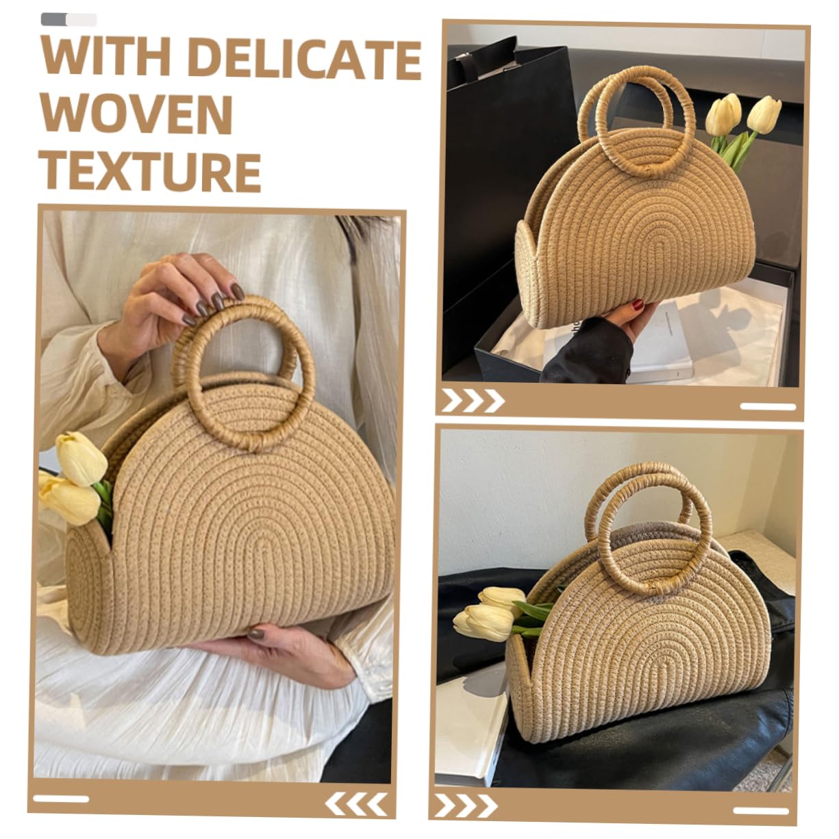 BESPORTBLE Borsa in Corda di Cotone Intrecciata a Mano, Borsa da Spiaggia Capiente Stile Rustico Trama Delicata, per Picnic e Shopping