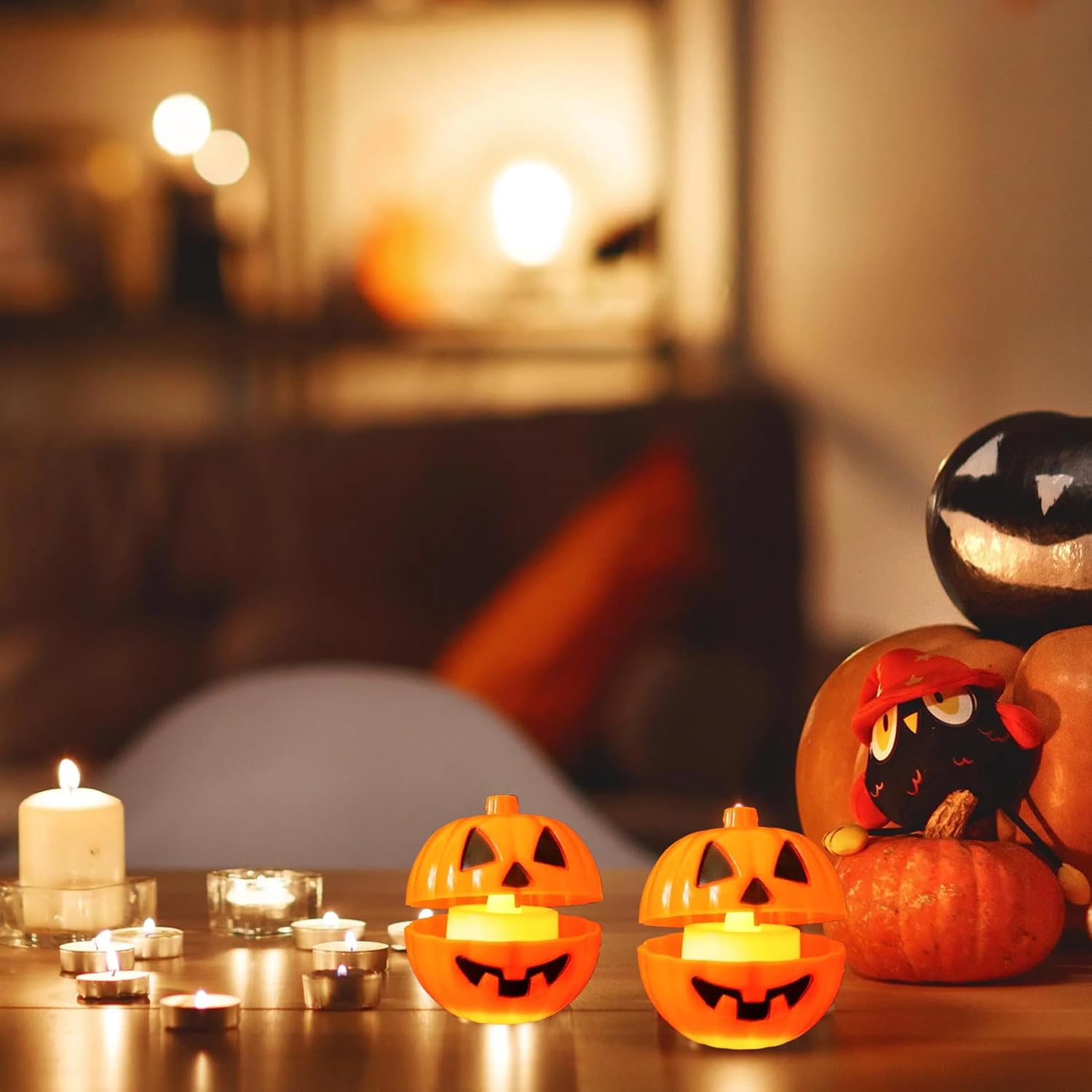 Pumpkin Container 24PCS Plastic Halloween Treat Boxes Funny Ghost Face Halloween Pumpkin Candy Box 2.4 Inch Reusable Mini Pumpkins Box for Party Favors Supplies image 3