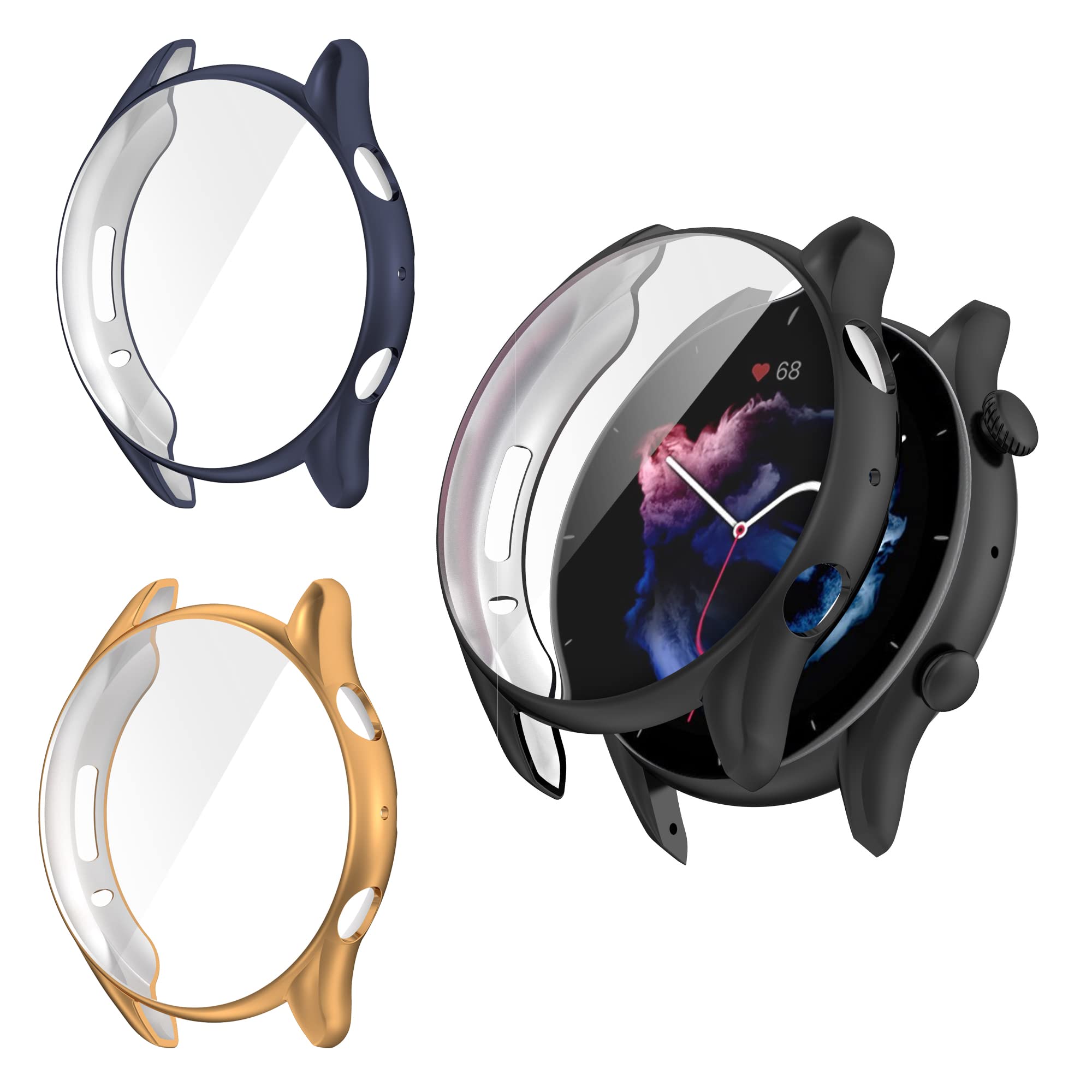 Set 4 Custodie Protettive In TPU Per Amazfit GTR 3 Pro E GTR 3 – Colori Nero, Rosa Oro, Trasparente E Grigio, Protezione Anti-Graffio