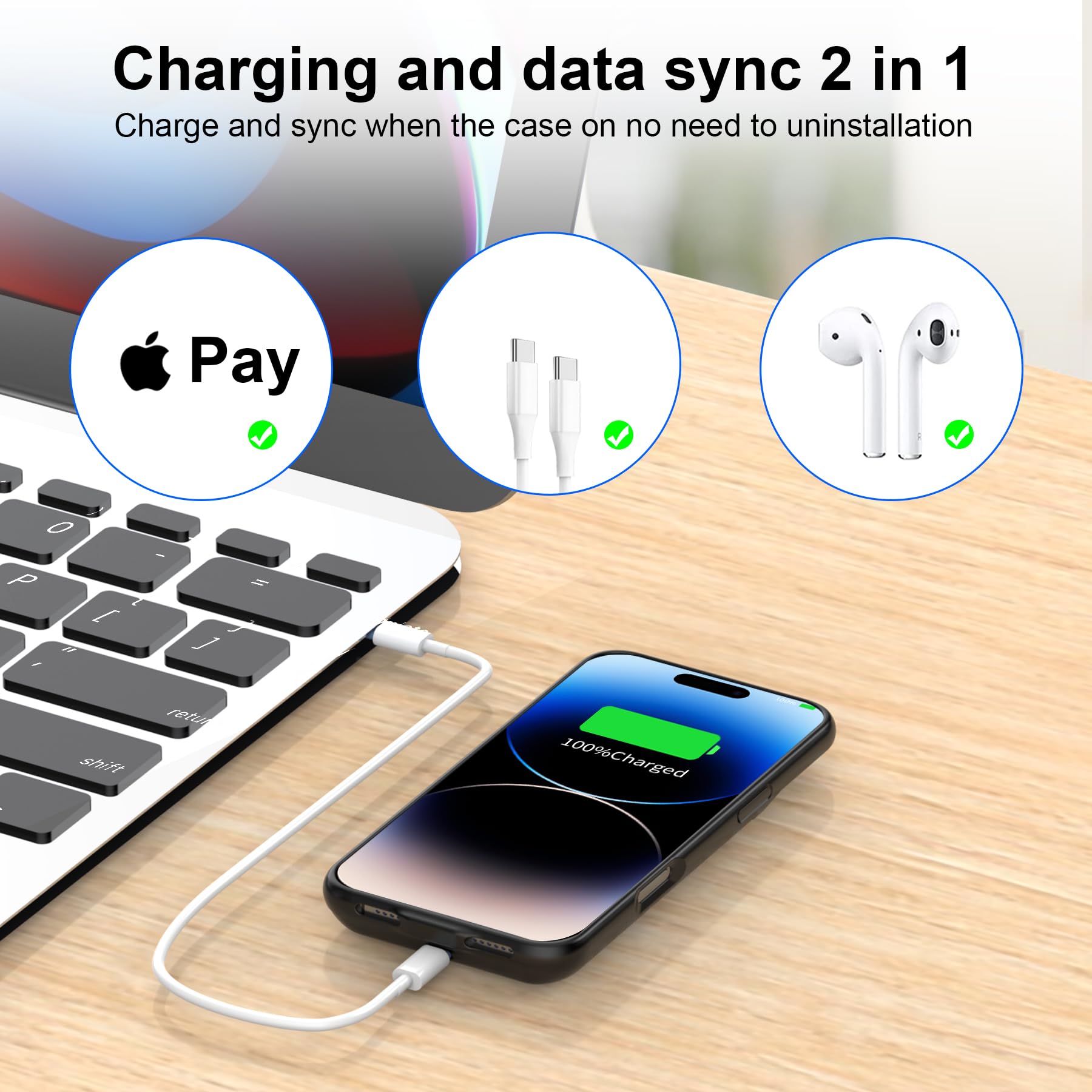 Custodia di ricarica con batteria da 13800 mAh per iPhone 14 Pro da 6,1 pollici, batteria aggiuntiva 1,5 x, include pellicola protettiva, colore nero