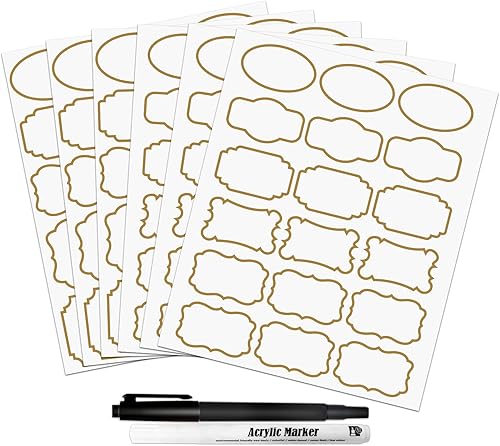 Contenedores de alimentos para despensa de cocina, etiquetas transparentes con borde dorado, 93 etiquetas adhesivas impermeables extraíbles para