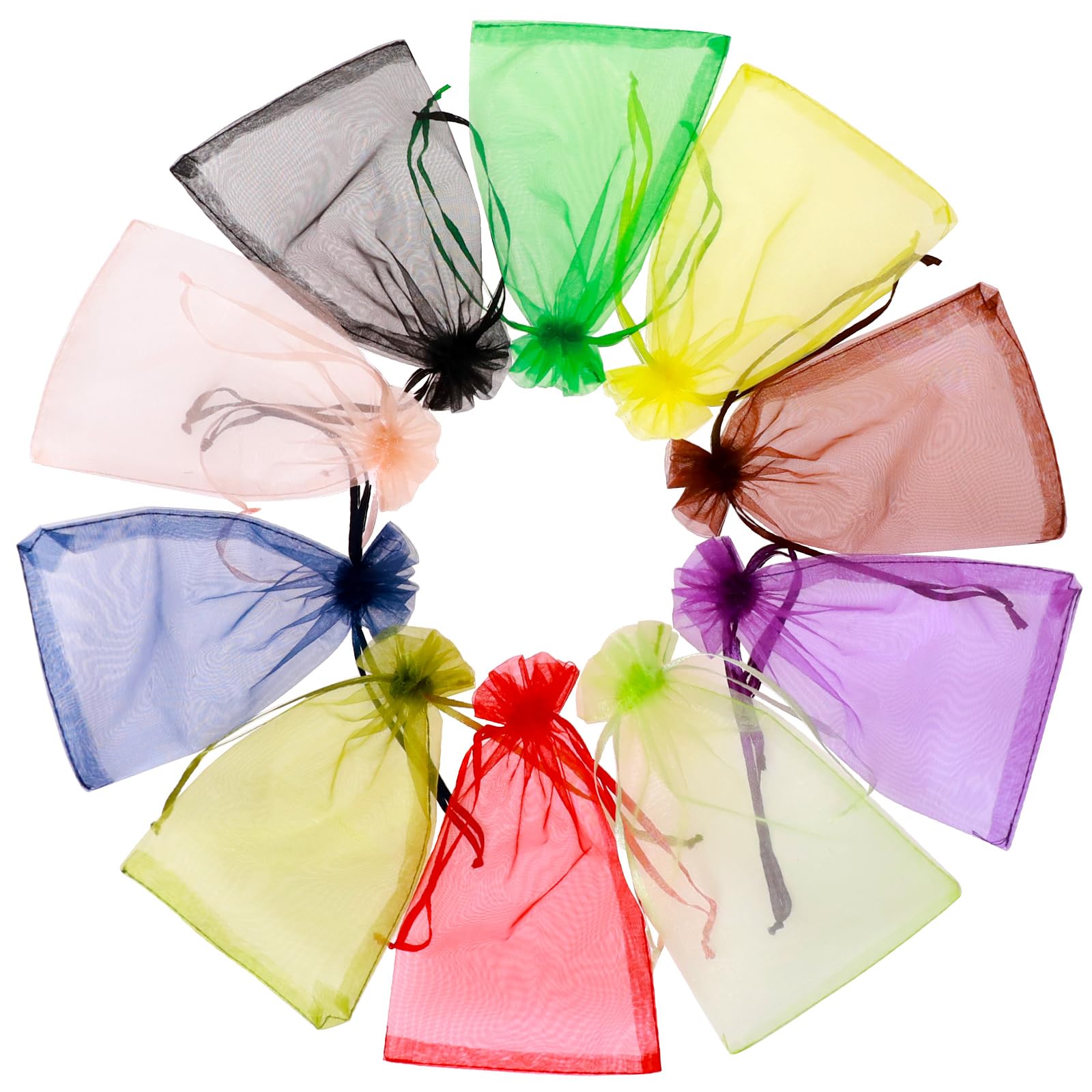 WenTao 100 Pcs Organza Bags 3×4 Inches, Mixed Color Sheer Organza Gift Bags with Drawstring, Jewelry Favor Pouches Christmas Candy Wedding Birthday