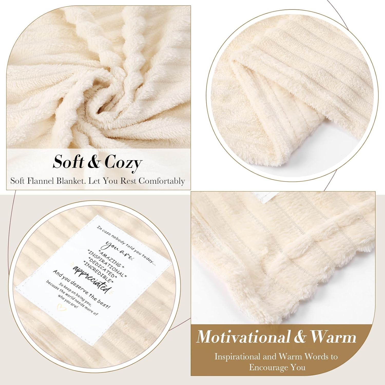 Moukeren 6 Pack Employee Appreciation Gifts Textured Thank You Blankets Bulk, 50 x 60 Inch Fuzzy Cozy Blankets with Inspirational Quote, Soft Flannel Throws for Teachers Nurses(Beige) - Image 2