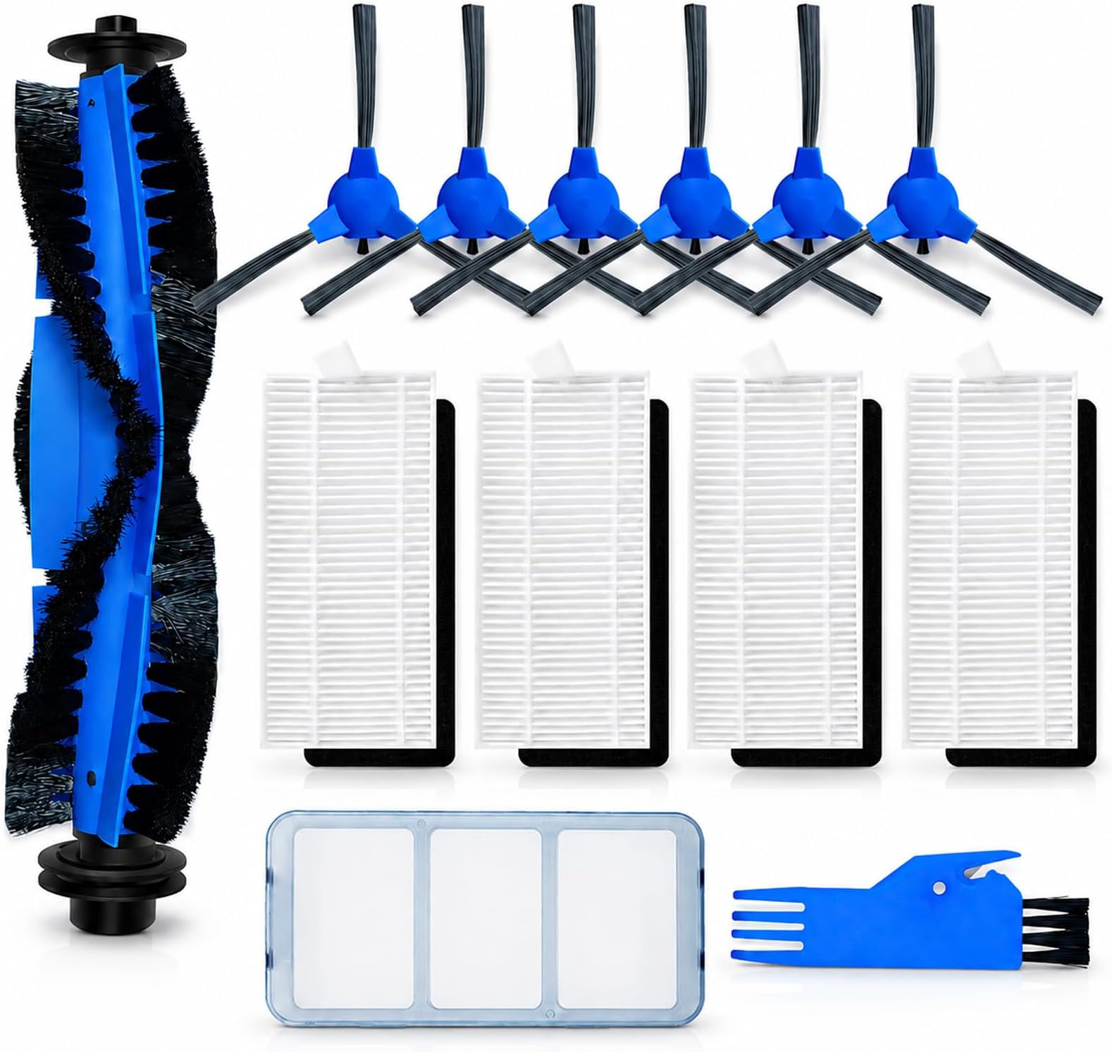 Replacement Parts Compatible for Eufy Robovac 11S, 30C, 15C, 25C, 15T, 12 | 30, 35C with Pre-Filter, 4 HEPA Filters, 1 Pre-filter, 1 Roller Brush, 6 Spin Side Brushes Carpet Robotic Vacuum Attachment