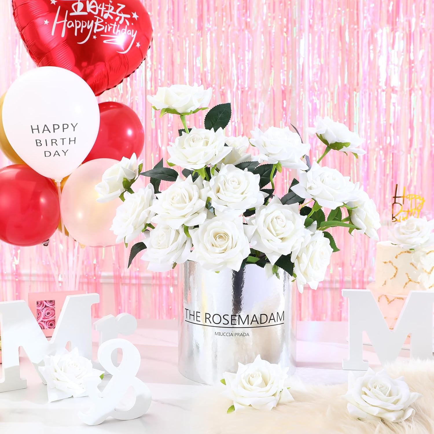 Floweroyal 15PCS White Roses Artificial Flowers 4.33" Velvet Flowers with Long Stem Fake Roses for Valentine's Day, Wedding Bridal Bouquets, Floral Arrangement, Table Centerpieces, Home Decorations - Image 4