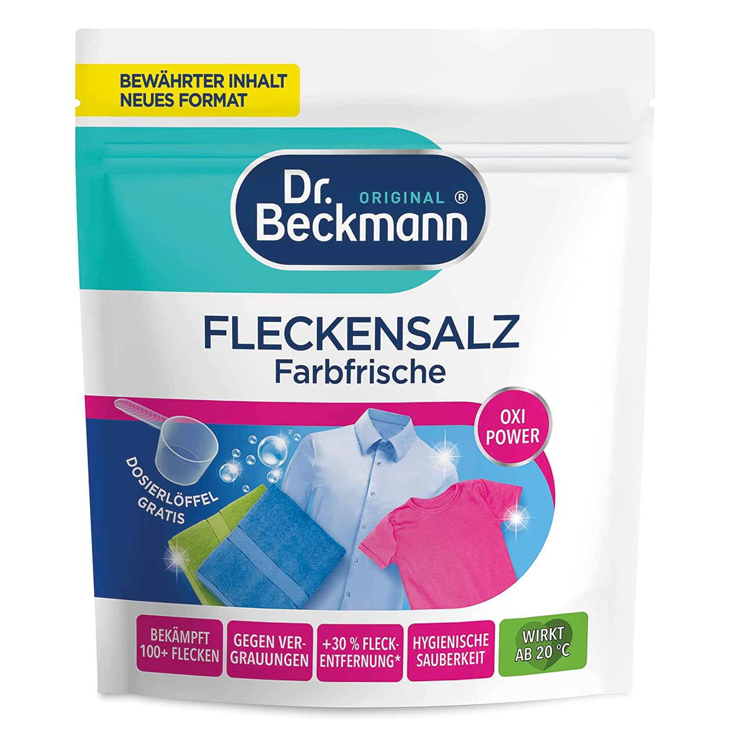 Dr. Beckmann Fleckensalz Farbfrische | gegen mehr als 100 Flecken und leichte Verfärbungen | inkl. Dosierlöffel | 400 g