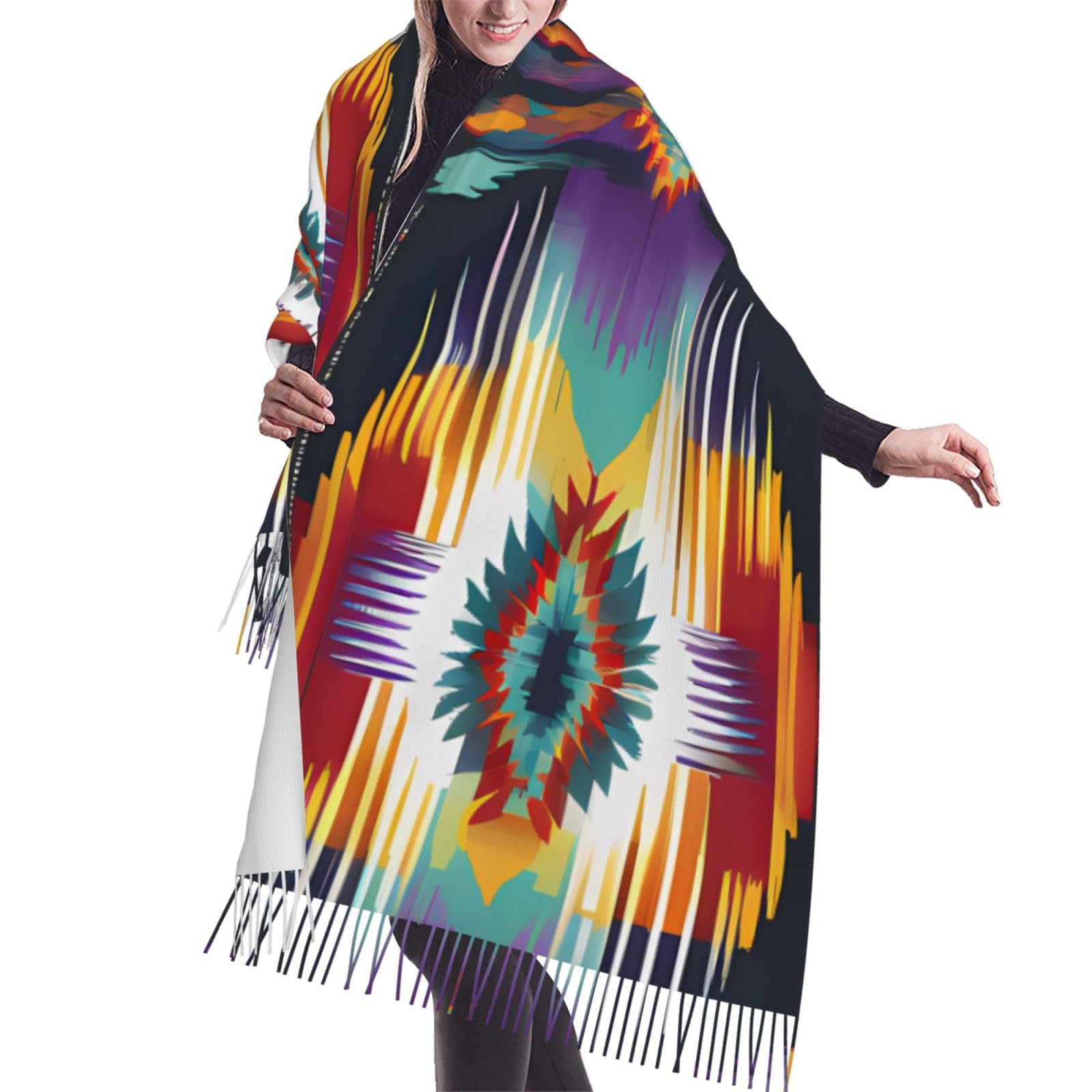 asbwuo Native American Pattern Cashmere Fringe Scarf Autumn And Winter Silk Scarves Are The Most Warm And Soft - Poncho Shawl Clothing Accessory