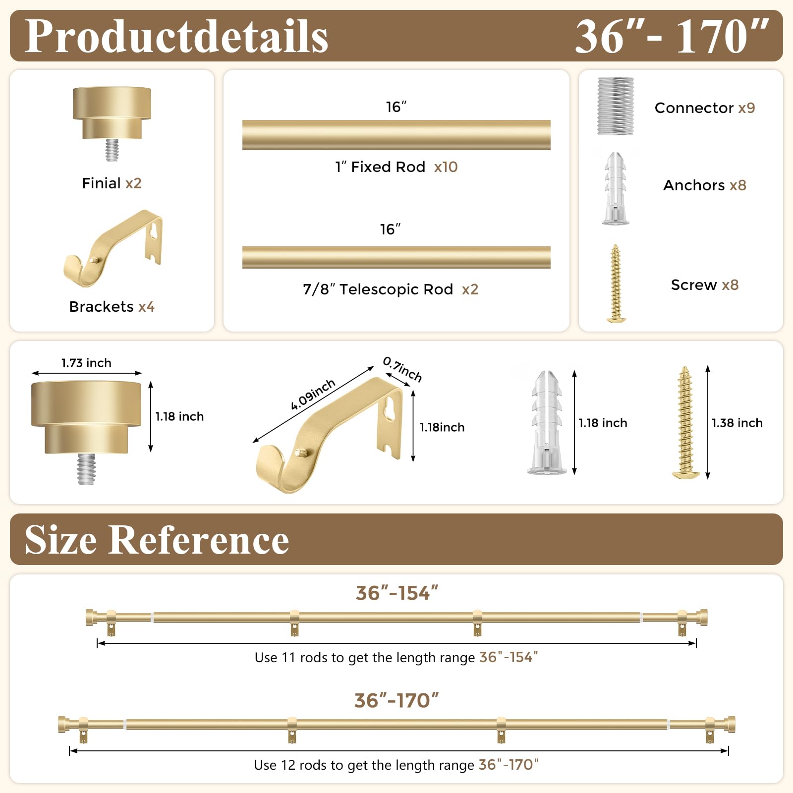 Bastone per tende extra lungo da 300 a 430 cm (3-4,3 m), asta per tende extra lunga regolabile da 2,5 cm, resistente, decorativa per tende da finestra, per camera da letto, aste lunghe per tende da